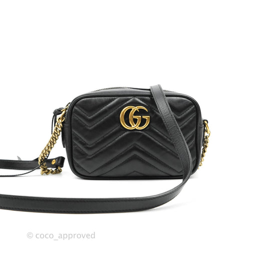 Gucci Mini Matelasse GG Marmont Camera Bag Black Calfskin Gold Hardware