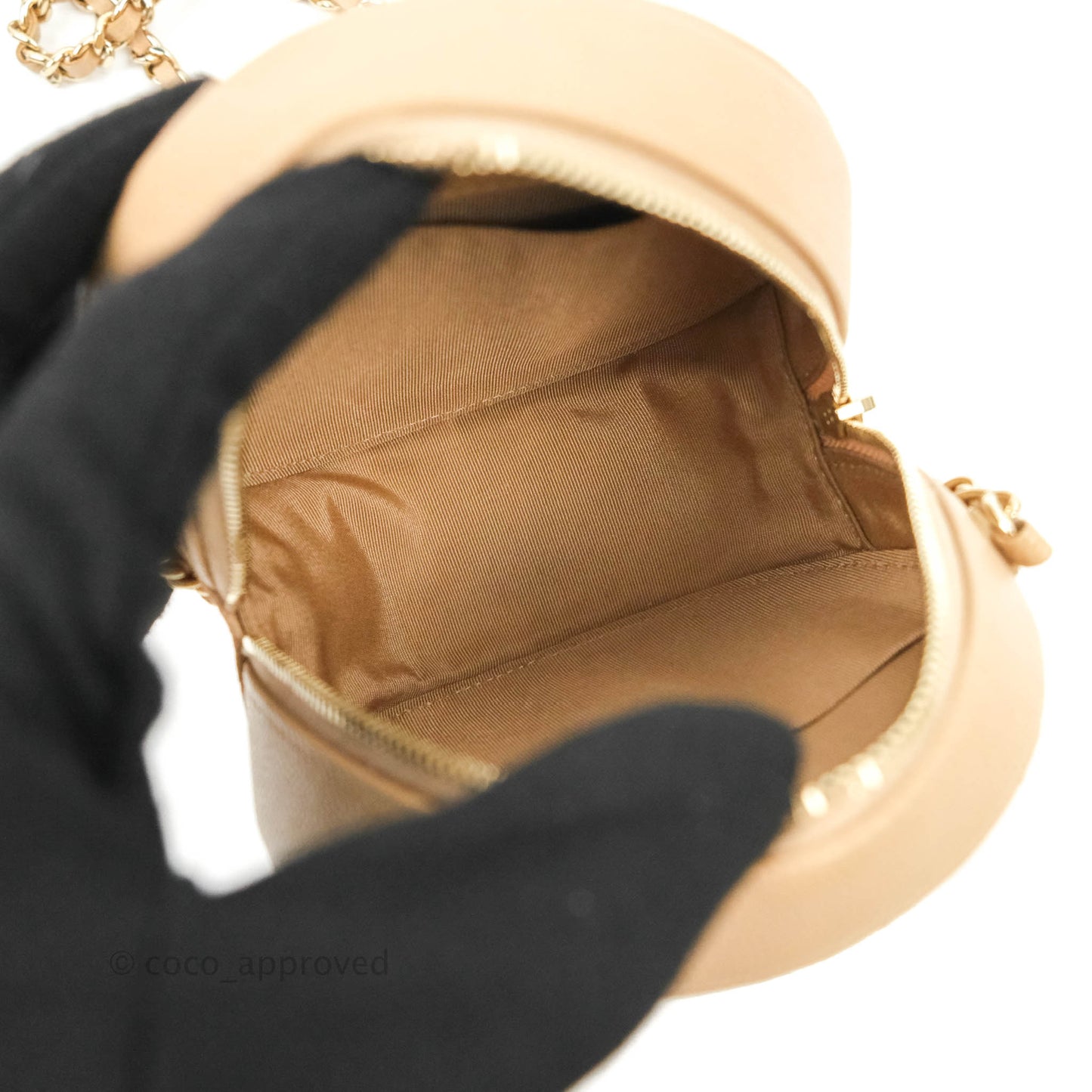 Chanel Round Circle Bag Dark Beige Caviar Light Gold Hardware