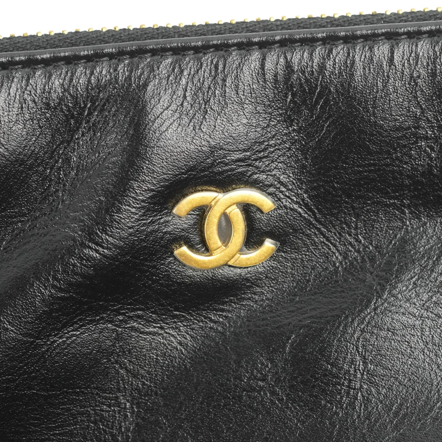 Chanel 22 Small Black Shiny Calfskin Aged Gold Hardware