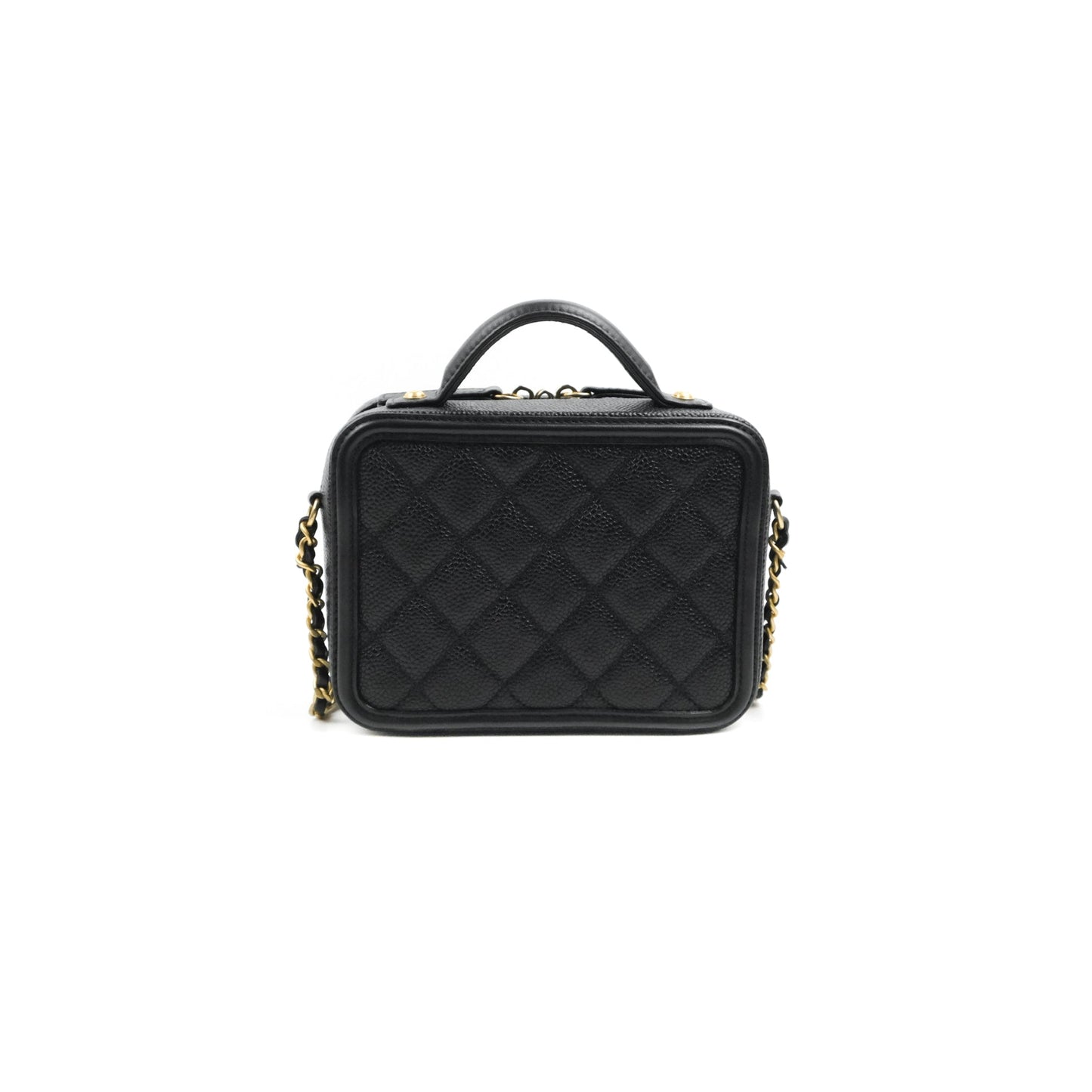 Chanel Quilted Small CC Filigree Vanity Case Black Caviar