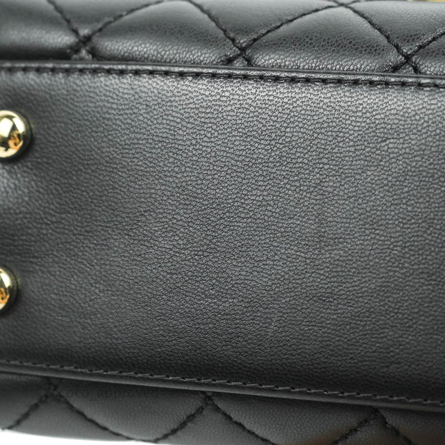 Chanel Quilted Mini Rainbow Coco Handle Bag Lambskin Black Gold Hardware