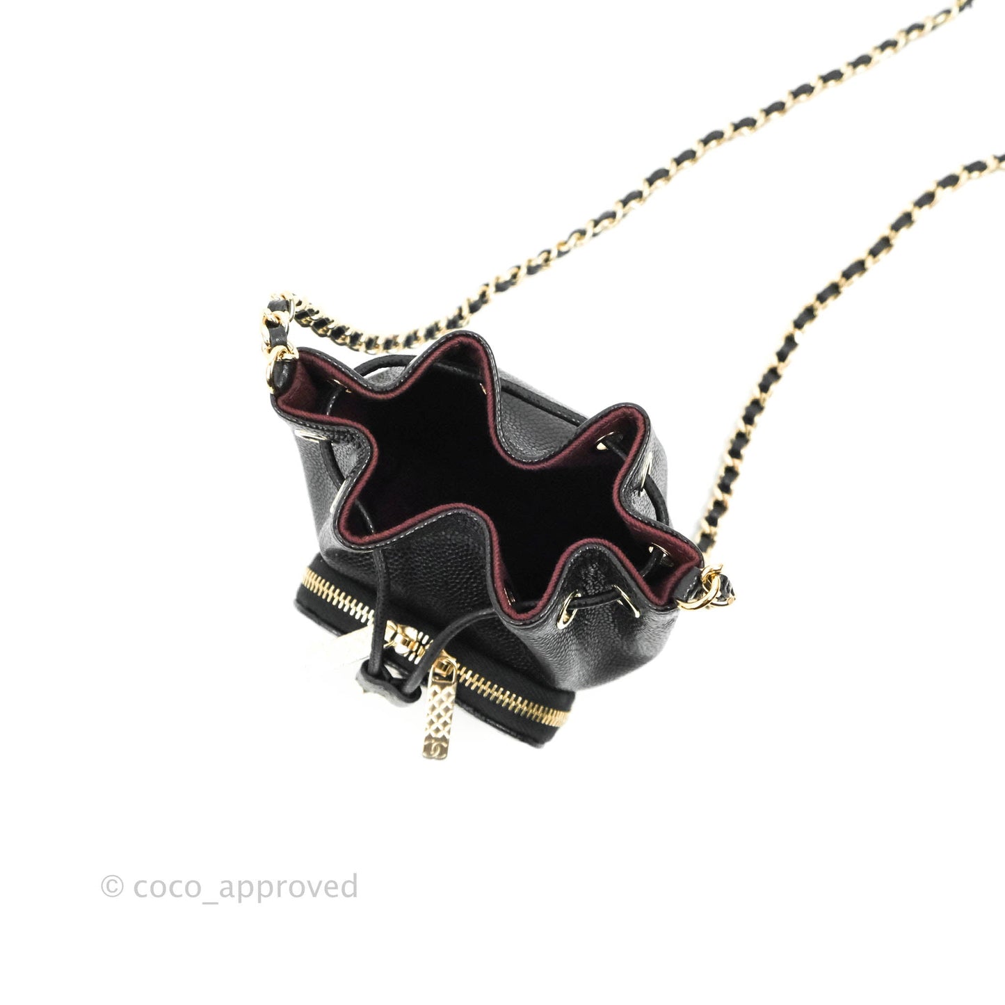 Chanel Mini Bucket with Chain Black Caviar Gold Hardware 22B