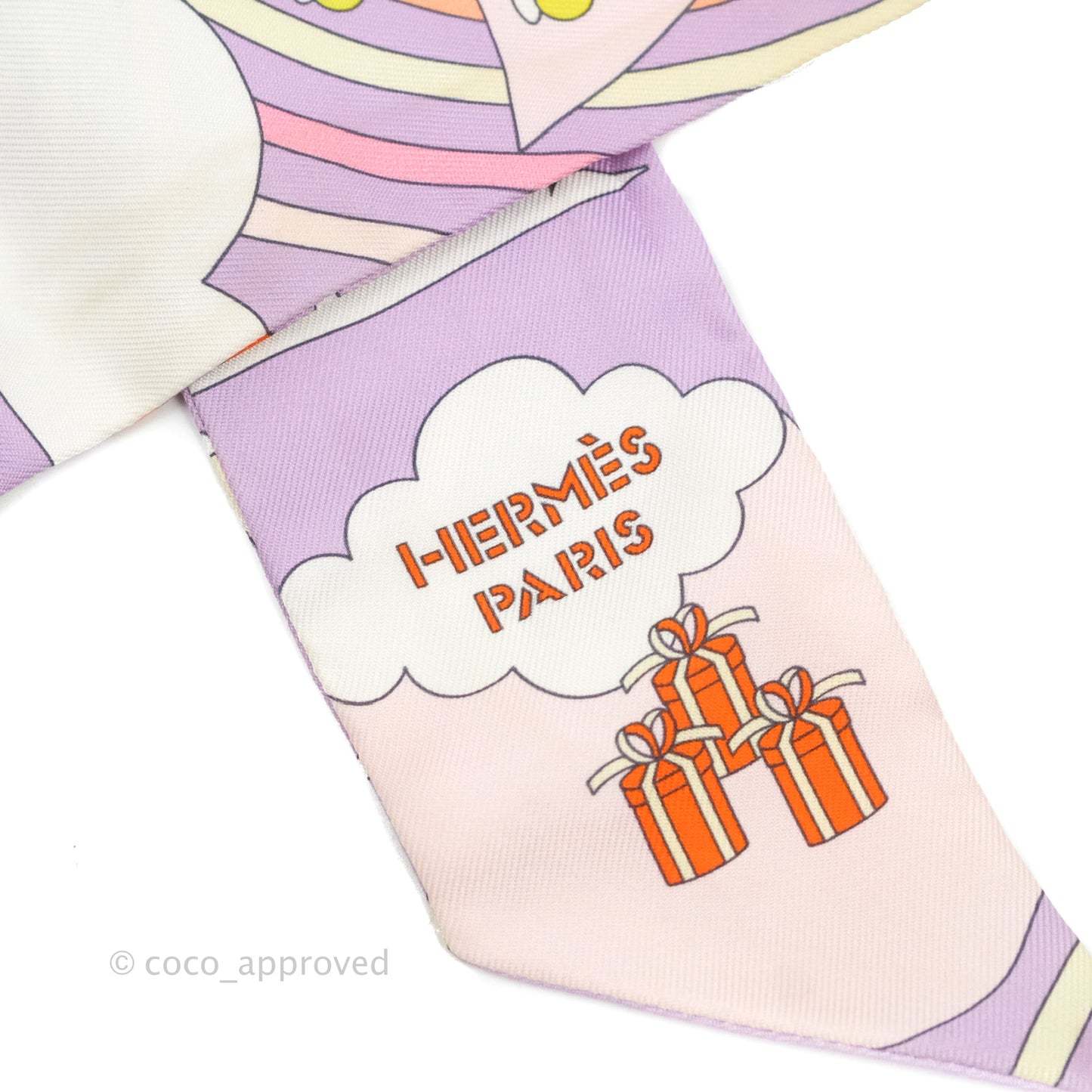 Hermes Silk Carres Volants Twilly Lilas/Rose Pâle/ Orange