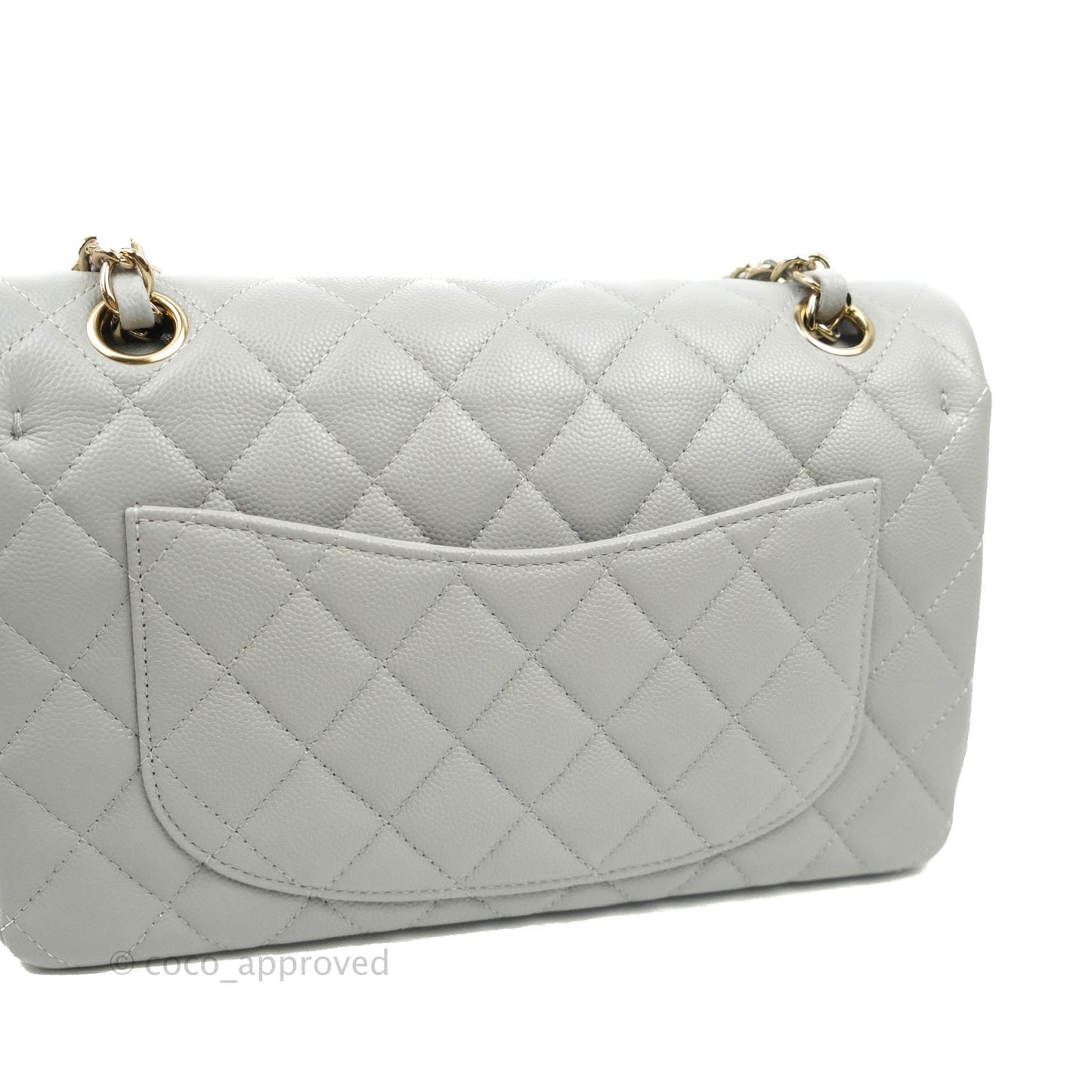 Chanel Small Classic Quilted Flap Grey Caviar Gold Hardware 21A