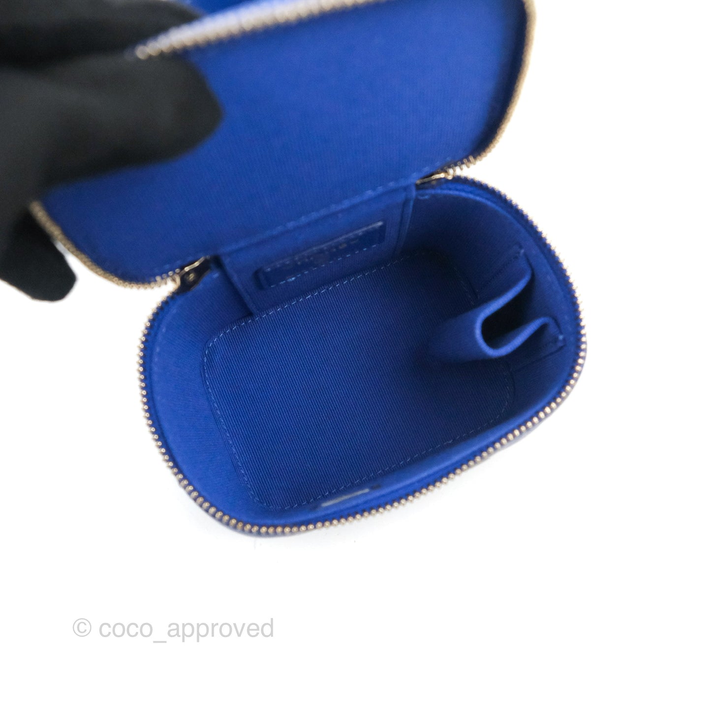 Chanel Mini Top Handle Vanity With Chain Blue Lambskin Gold Hardware