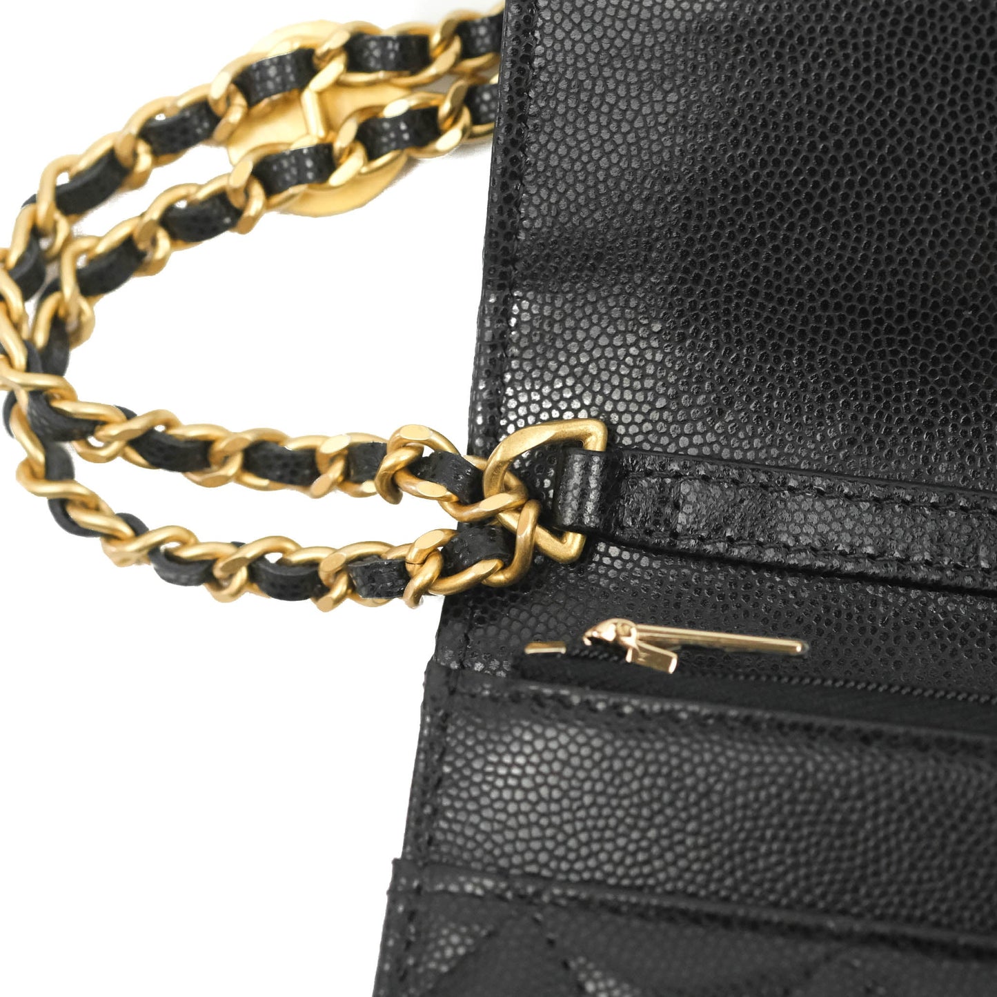 Chanel Quilted Gold CC Coin Wallet on Chain WOC Black Caviar Gold Hardware