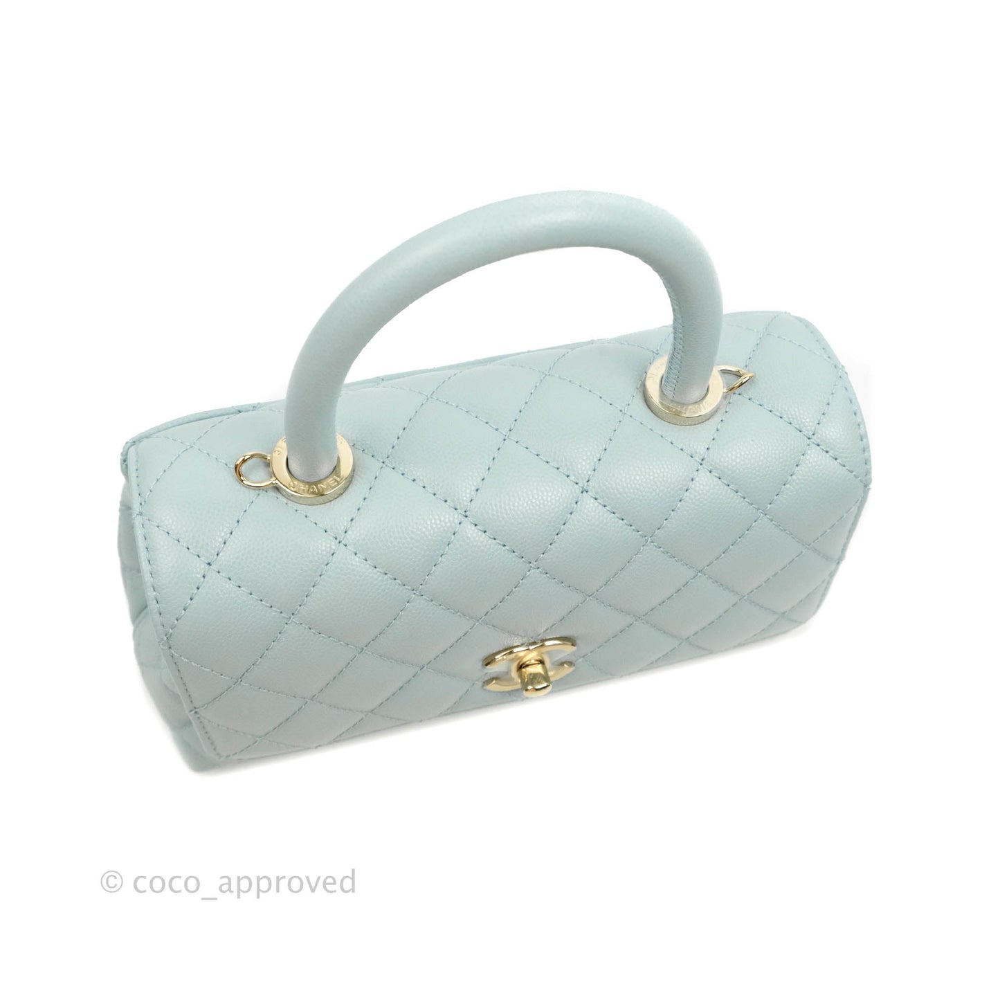Chanel Small Coco Handle Quilted Light Blue Caviar Gold Hardware