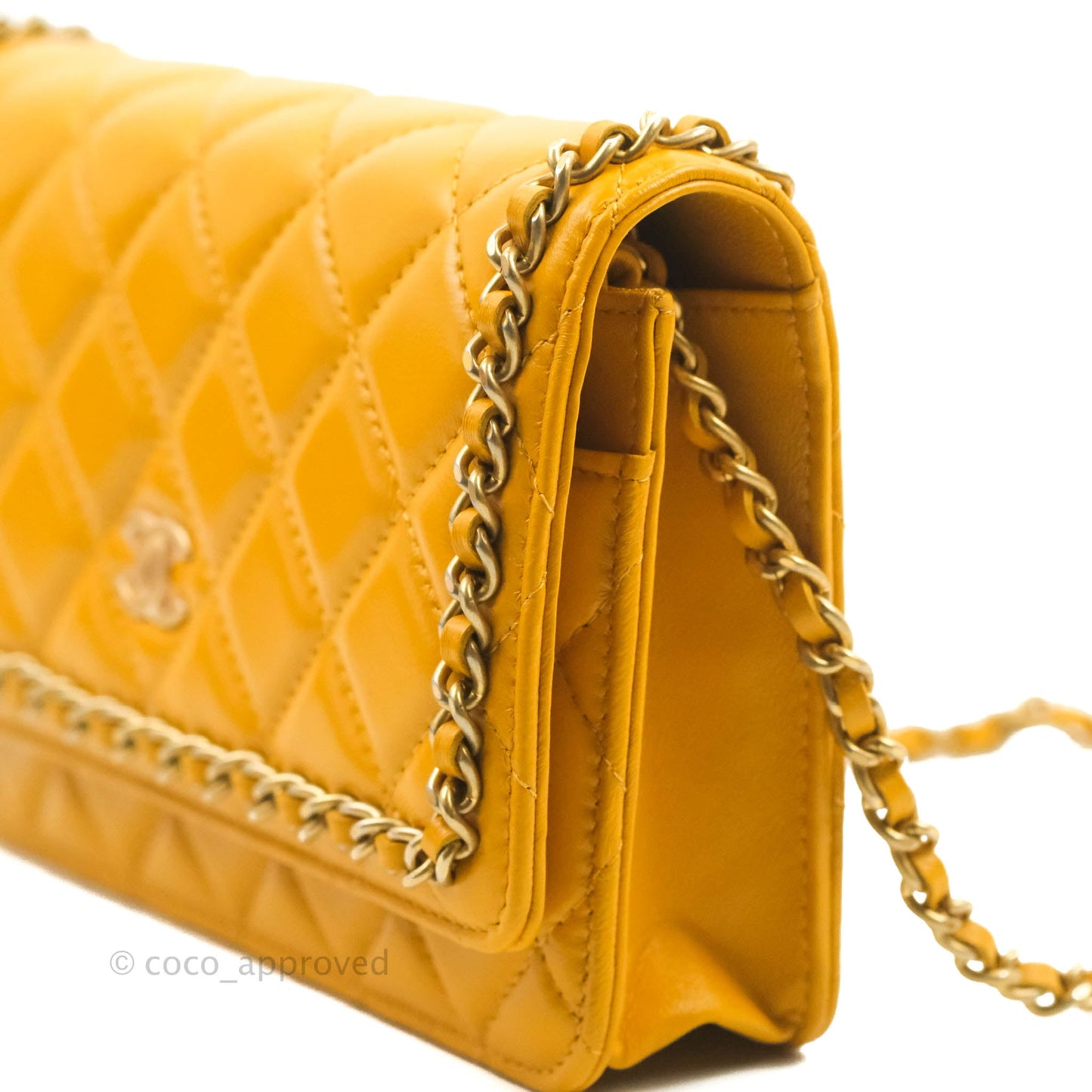 Chanel Quilted Classic Chain Around WOC Yellow Lambskin Aged Gold Hardware