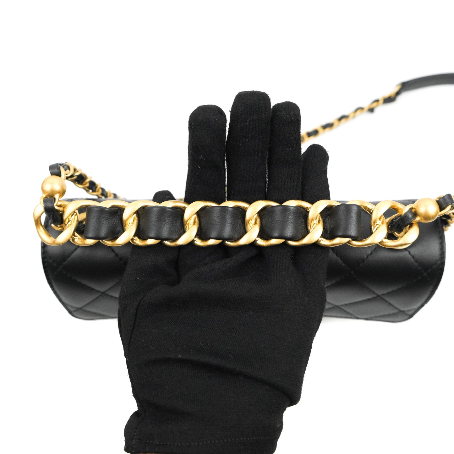 Chanel Small Chain Bar Flap Bag Black Calfskin Aged Gold Hardware