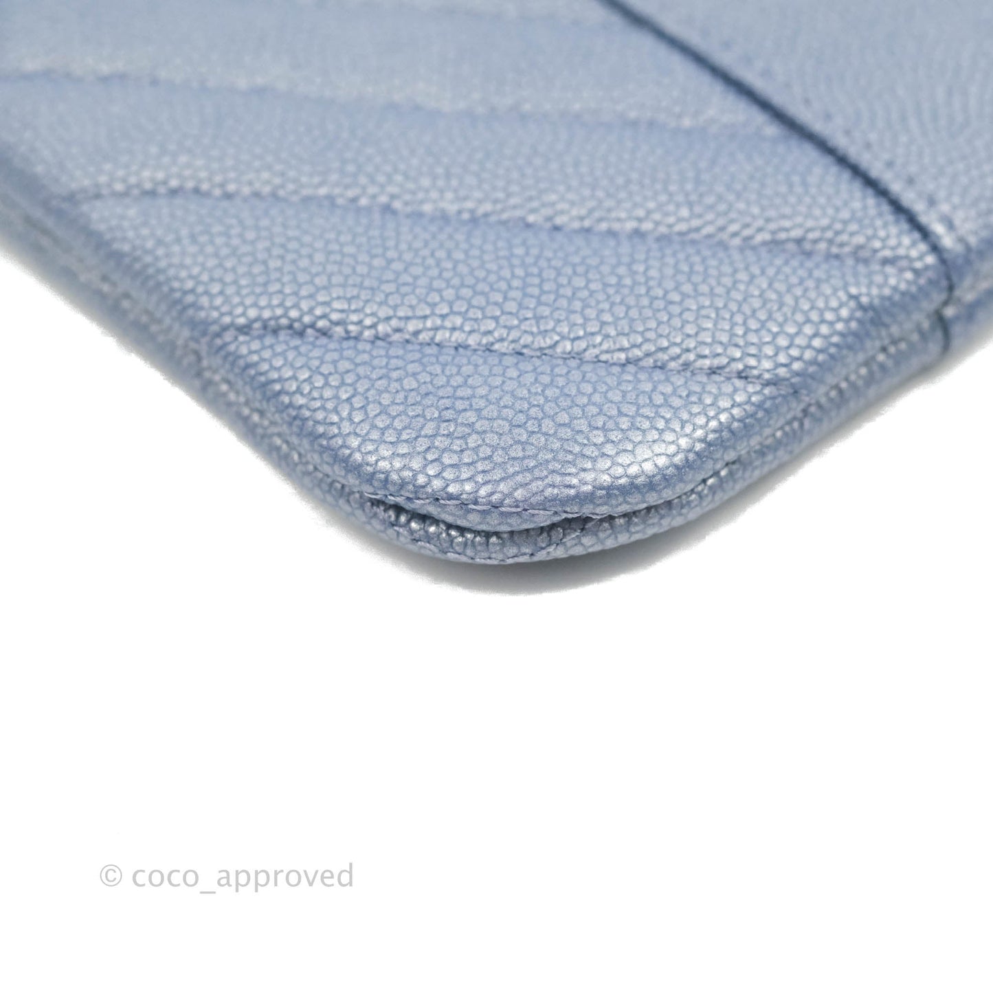 Chanel Mini Chevron Mademoiselle O Case Iridescent Blue Caviar Silver Hardware