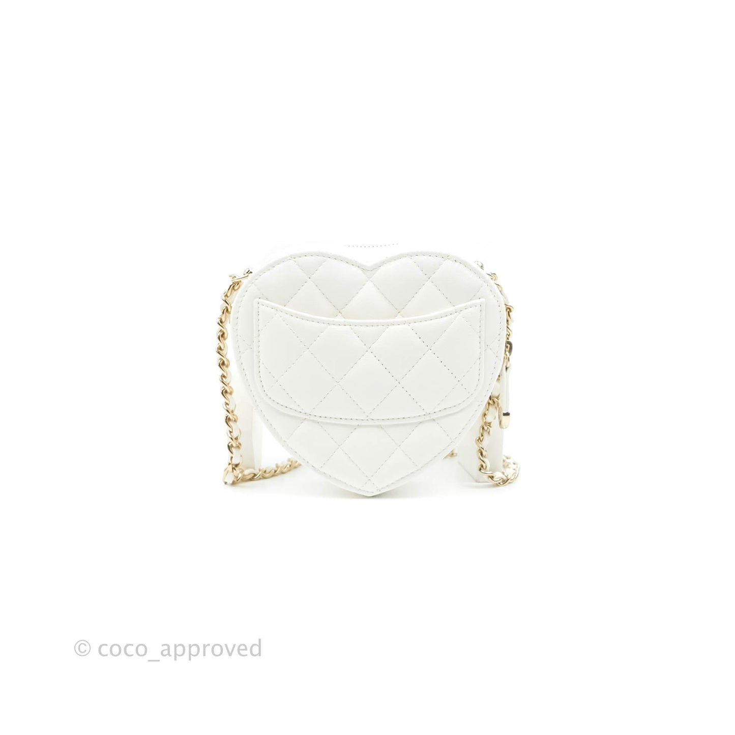 Chanel Small Heart Bag White Lambskin Gold Hardware 22S
