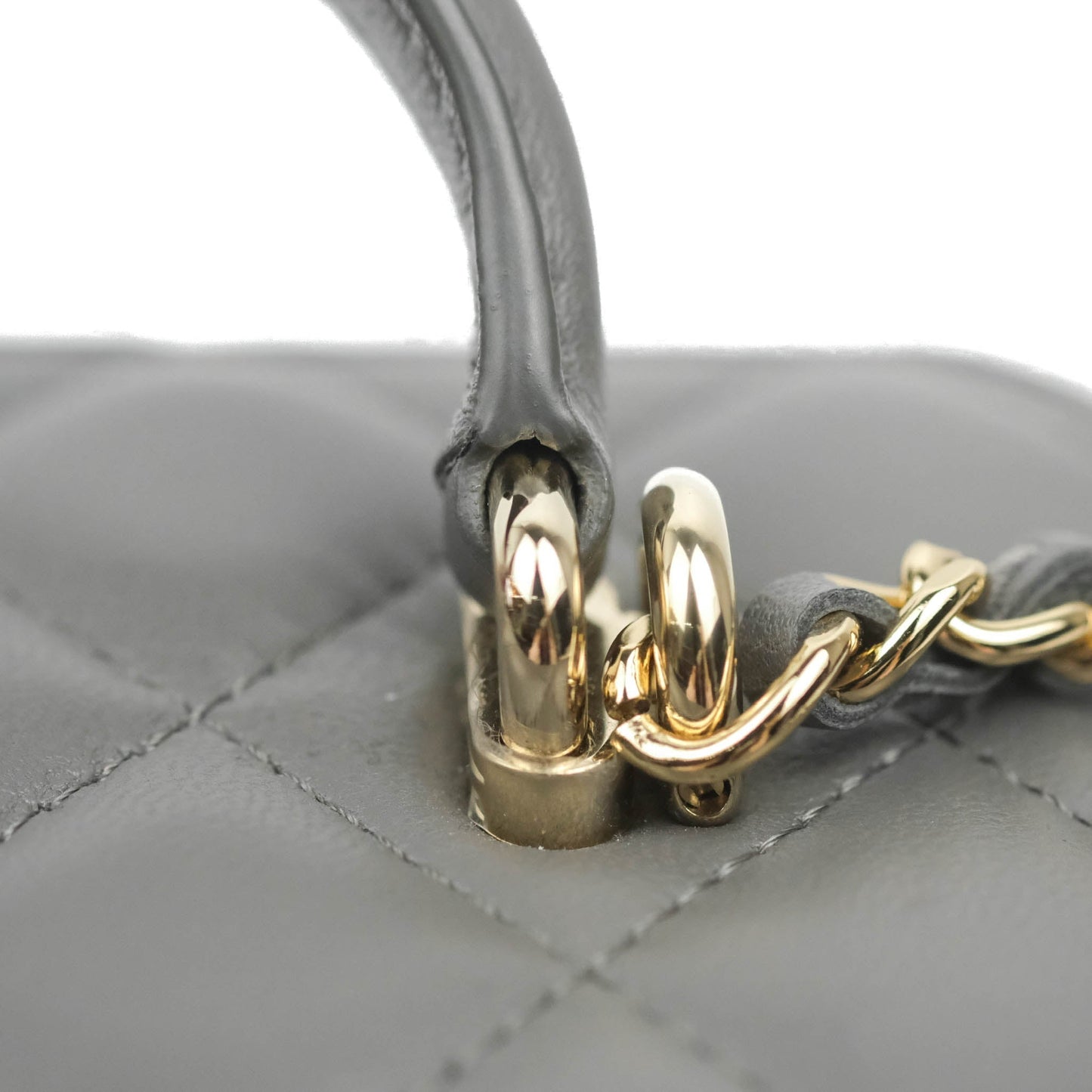 Chanel Vanity Rectangular Top Handle Grey Lambskin Gold Hardware