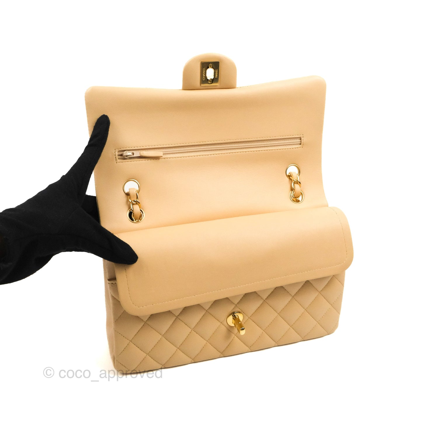 Chanel Classic M/L Medium Flap Quilted Beige Lambskin Gold Hardware