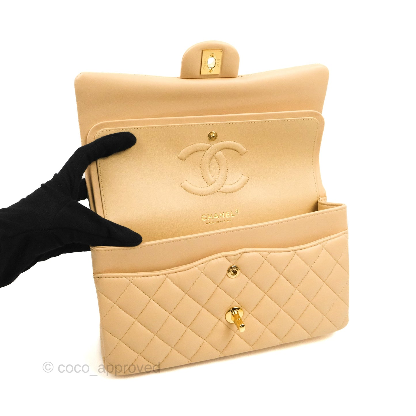 Chanel Classic M/L Medium Flap Quilted Beige Lambskin Gold Hardware
