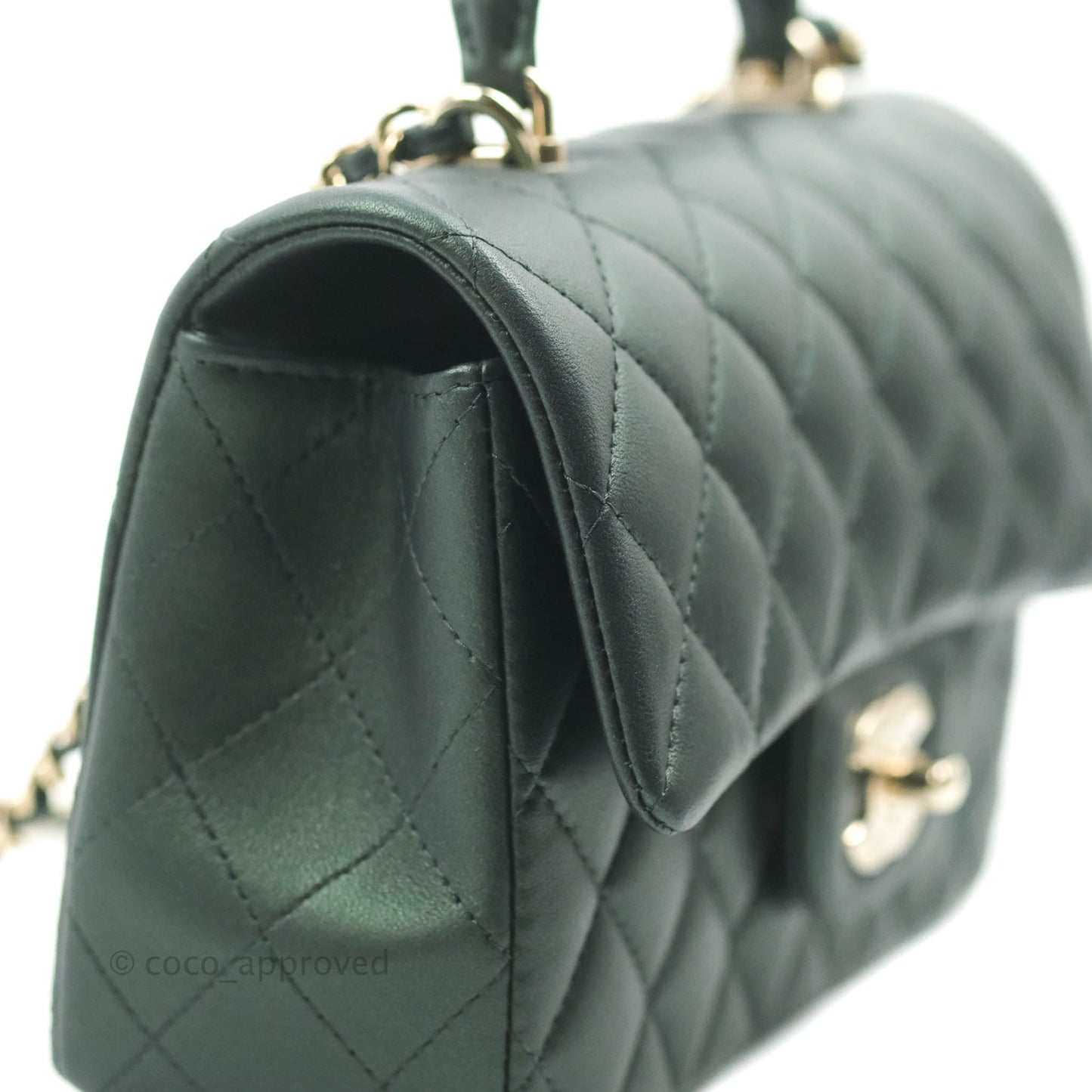Chanel Top Handle Mini Rectangular Flap Bag Iridescent Green Lambskin Gold Hardware 22A