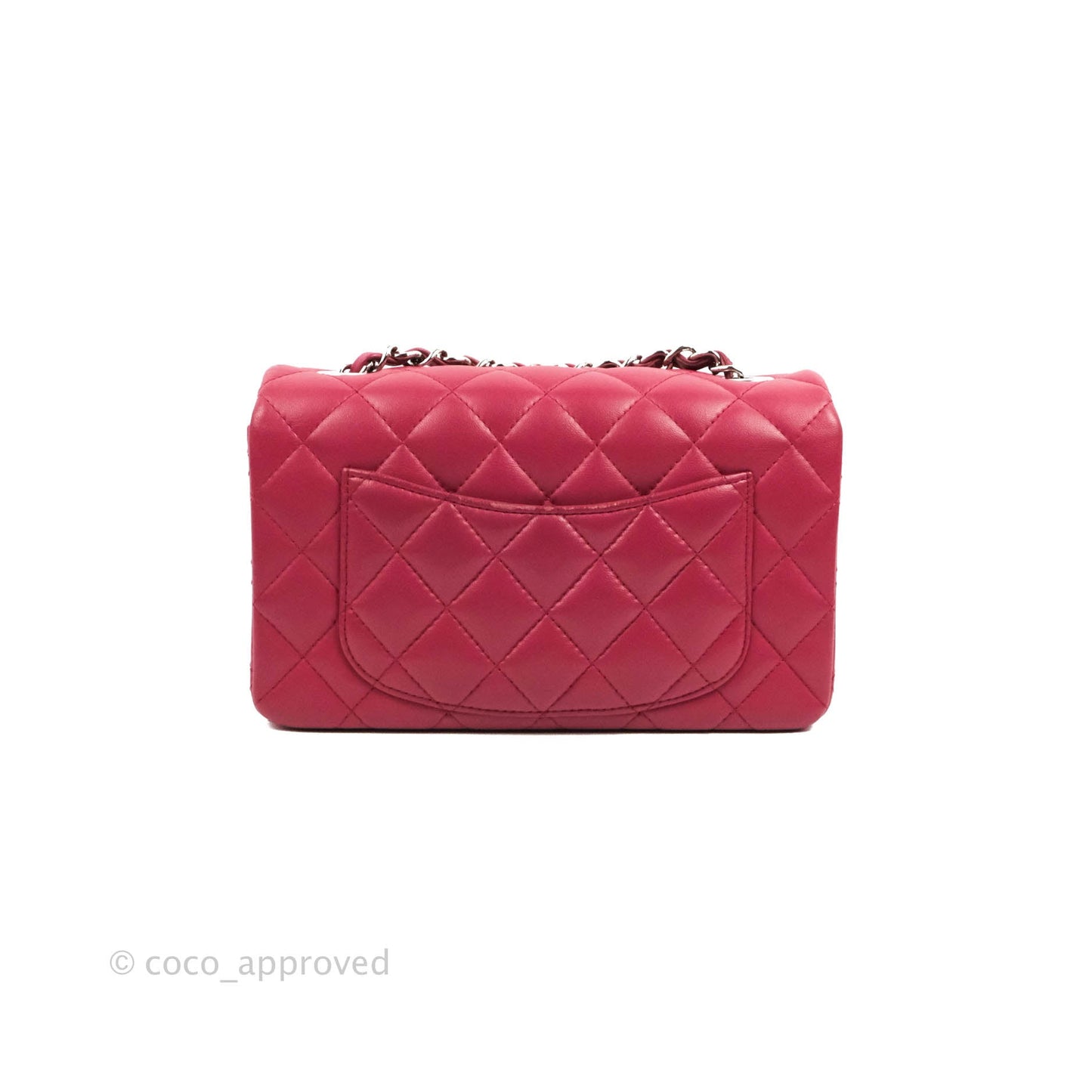 Chanel Quilted Mini Rectangular Flap Raspberry Pink Lambskin Silver Hardware