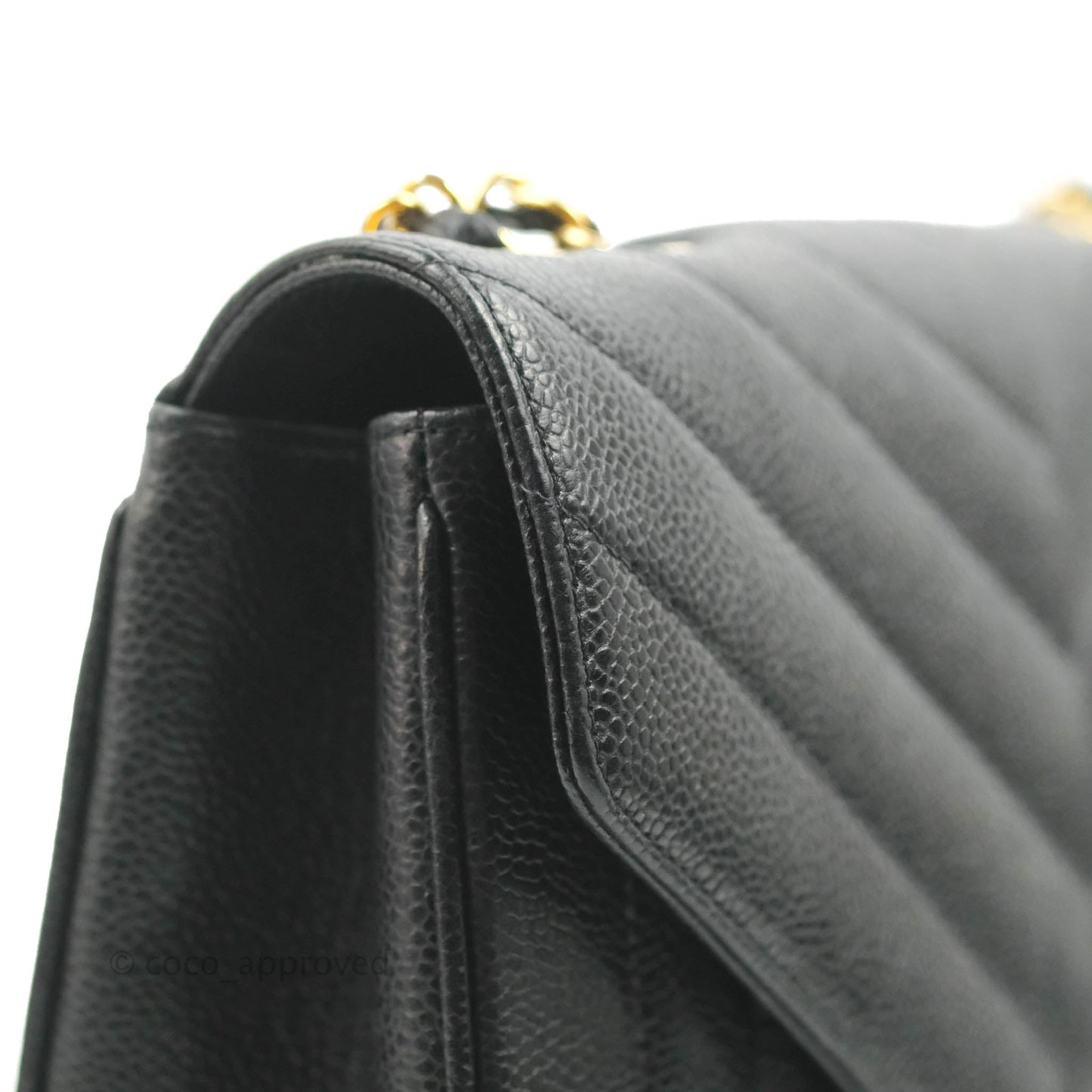 Chanel Vintage Chevron Envelope Flap Bag Black Caviar 24K Gold Hardware