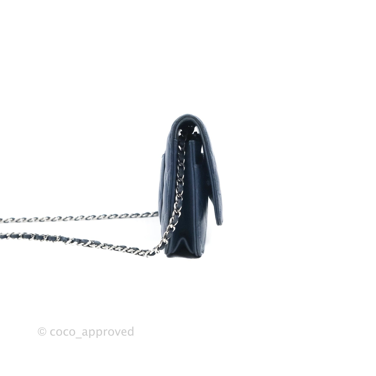 Chanel Quilted Classic Wallet on Chain WOC Navy Lambskin Silver Hardware