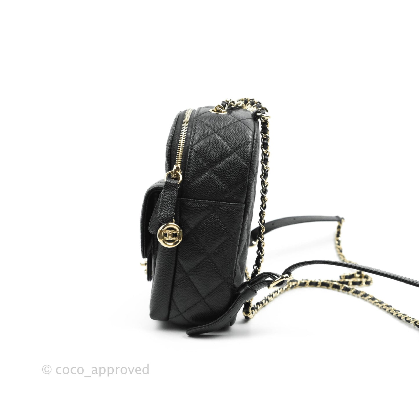 Chanel Quilted Small CC Day Backpack Black Caviar Gold Hardware