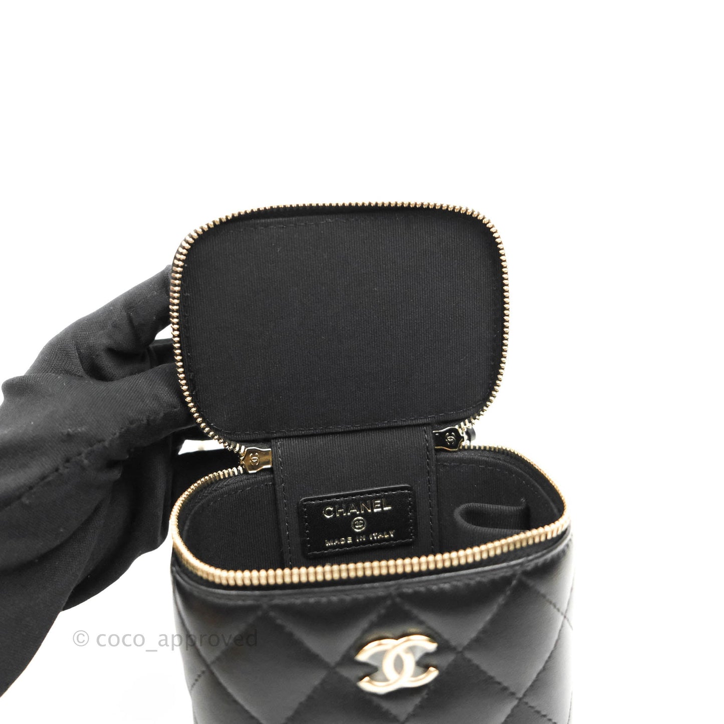 Chanel Mini Top Handle Vanity With Chain Black Lambskin Gold Hardware