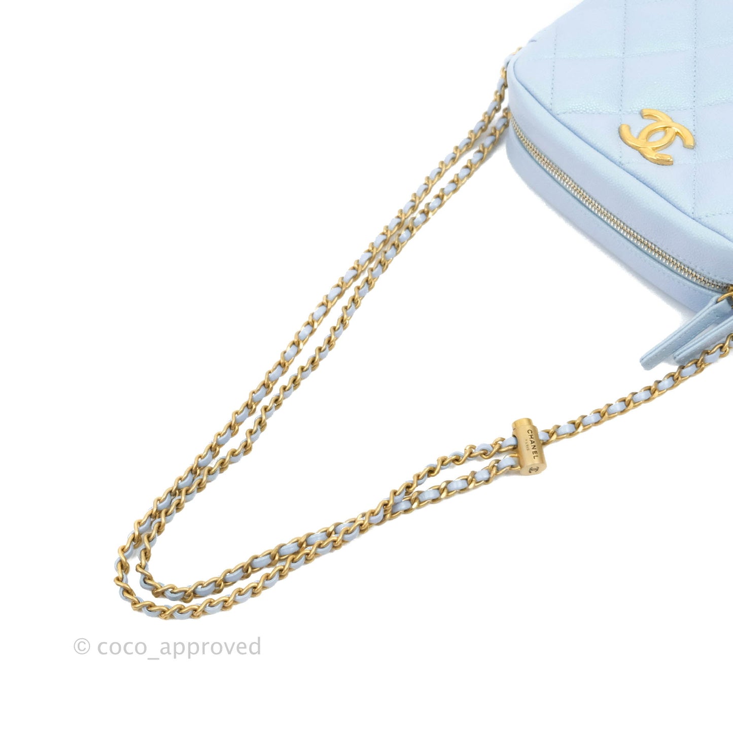 Chanel Quilted My Perfect Camera Case Iridescent Blue Caviar Aged Gold Hardware