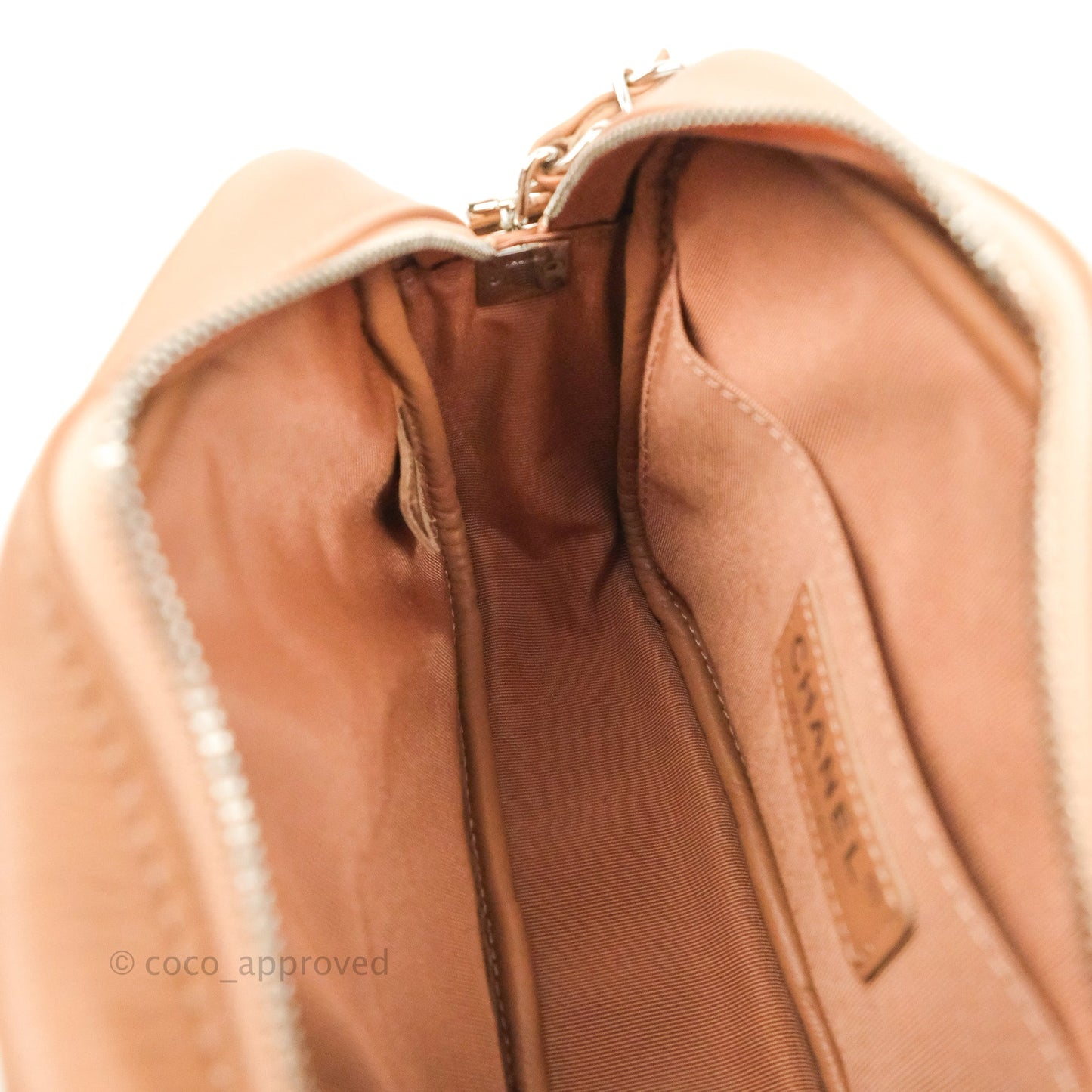 Chanel Chevron Camera Case Calfskin Dark Beige