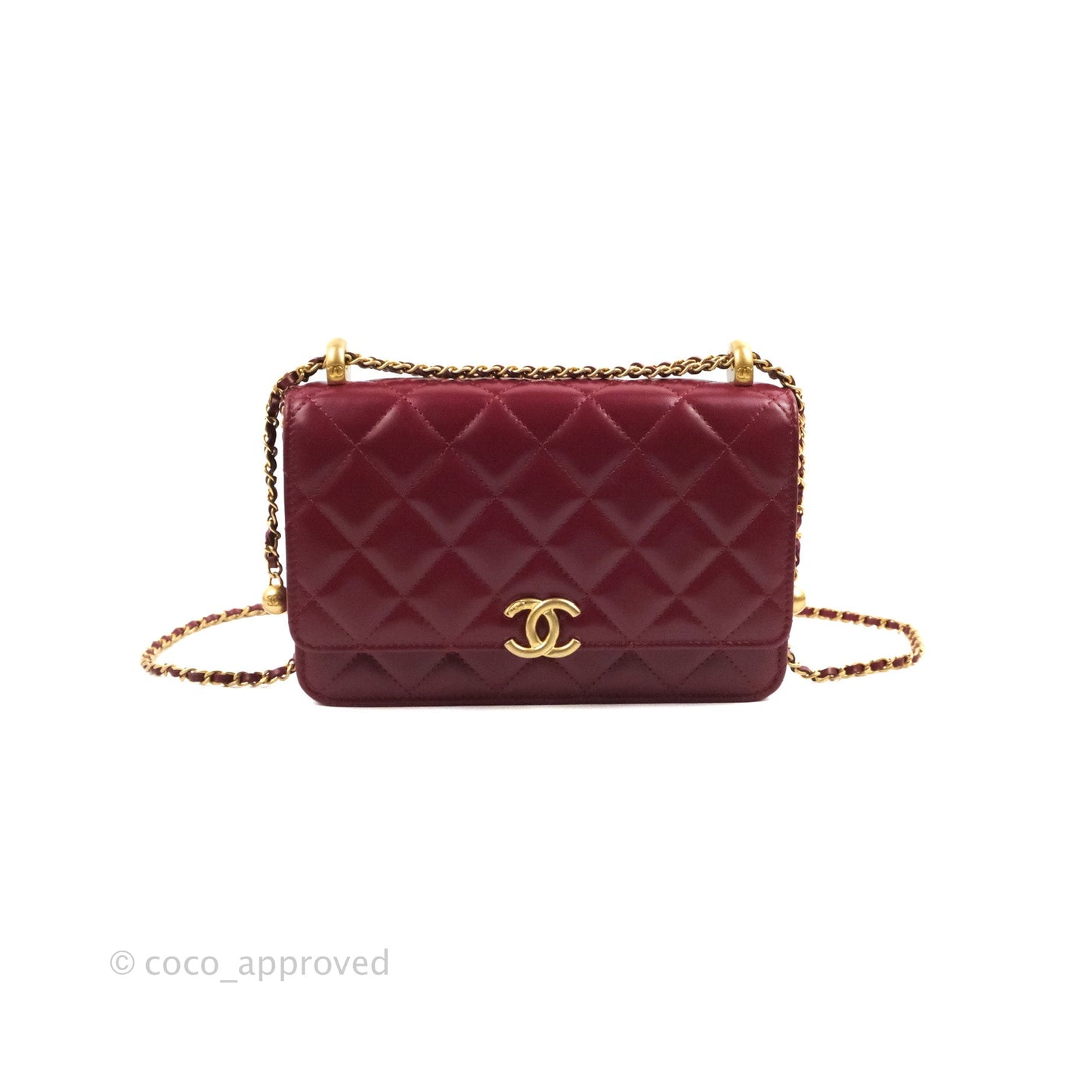Chanel Quilted Perfect Fit Adjustable Wallet On Chain WOC Burgundy Calfskin Aged Gold Hardware