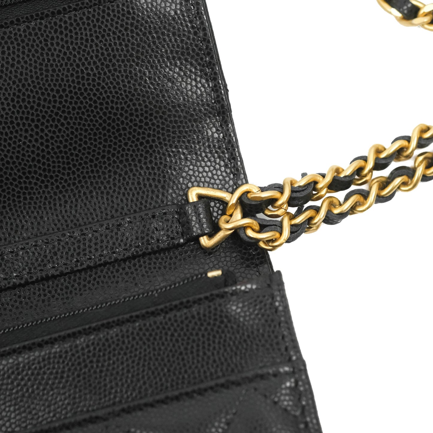 Chanel Quilted Gold CC Coin Wallet on Chain WOC Black Caviar Gold Hardware