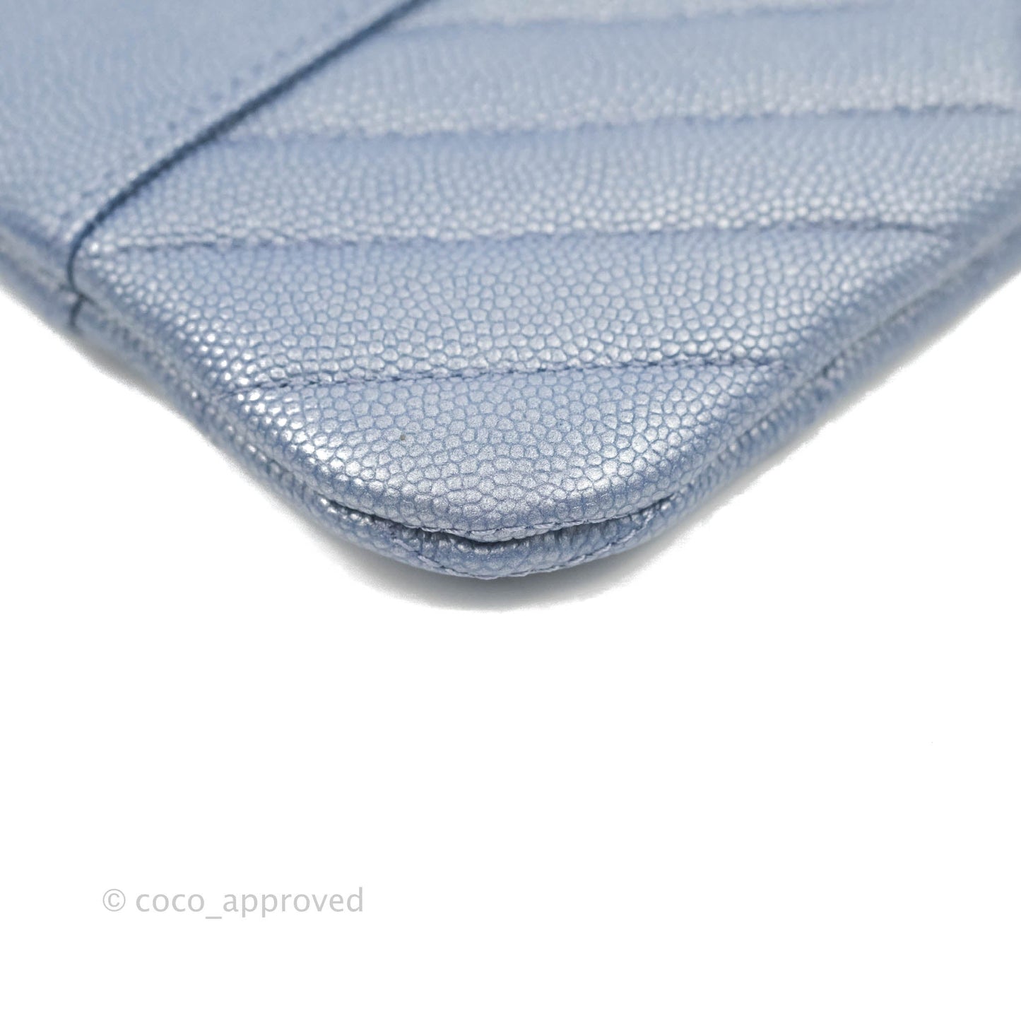Chanel Mini Chevron Mademoiselle O Case Iridescent Blue Caviar Silver Hardware
