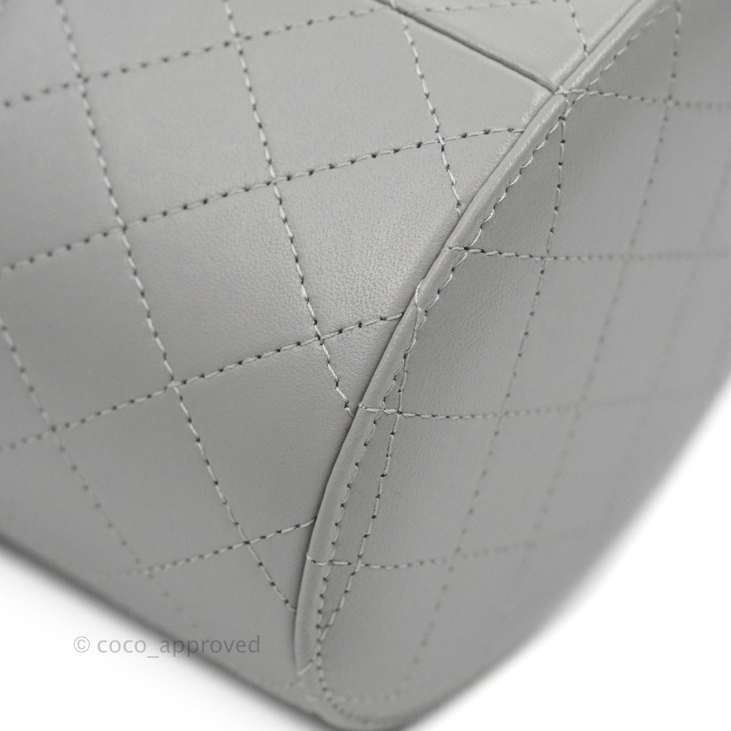Chanel Quilted Round Vanity Clutch With Chain Grey Lambskin Gold Hardware