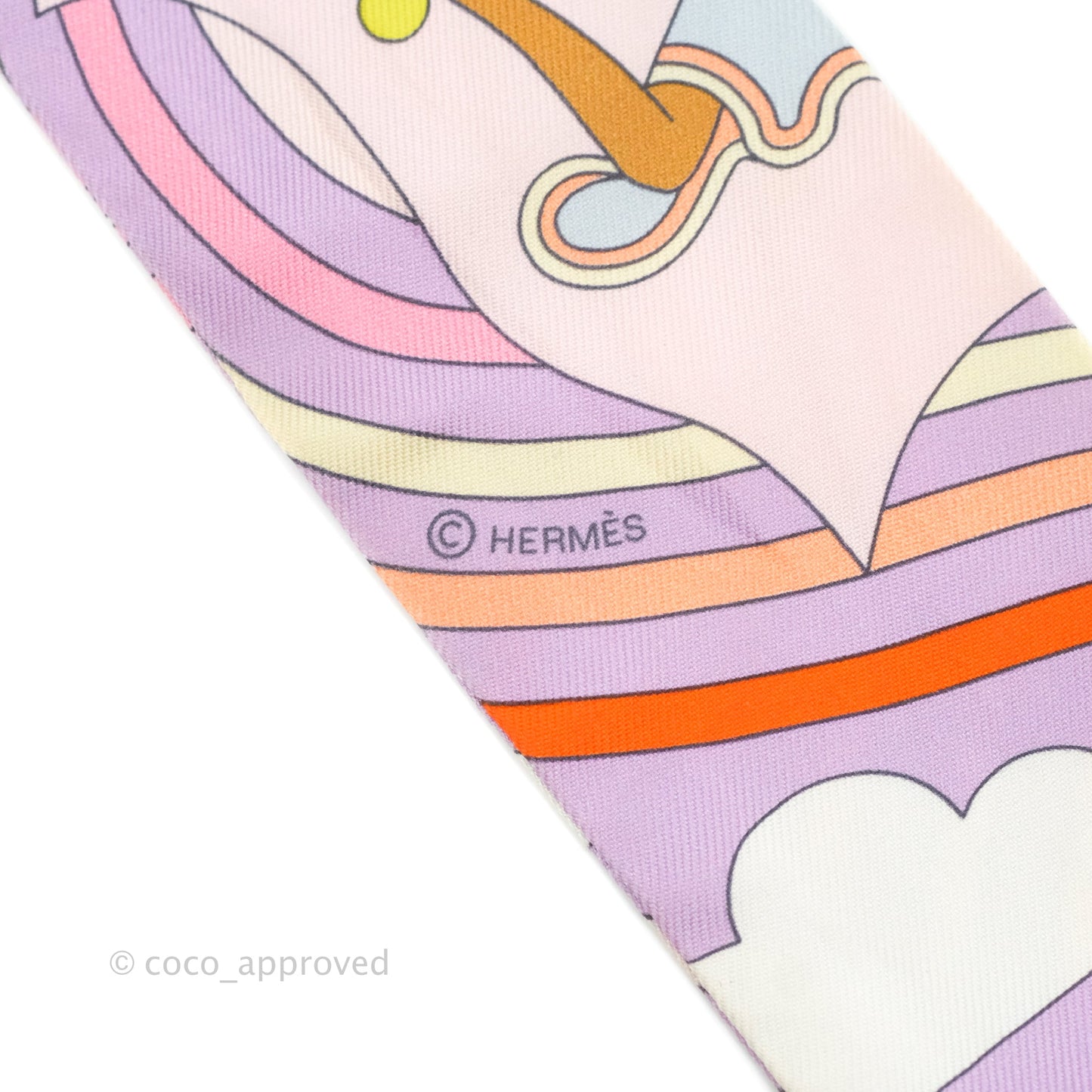 Hermes Silk Carres Volants Twilly Lilas/Rose Pâle/ Orange