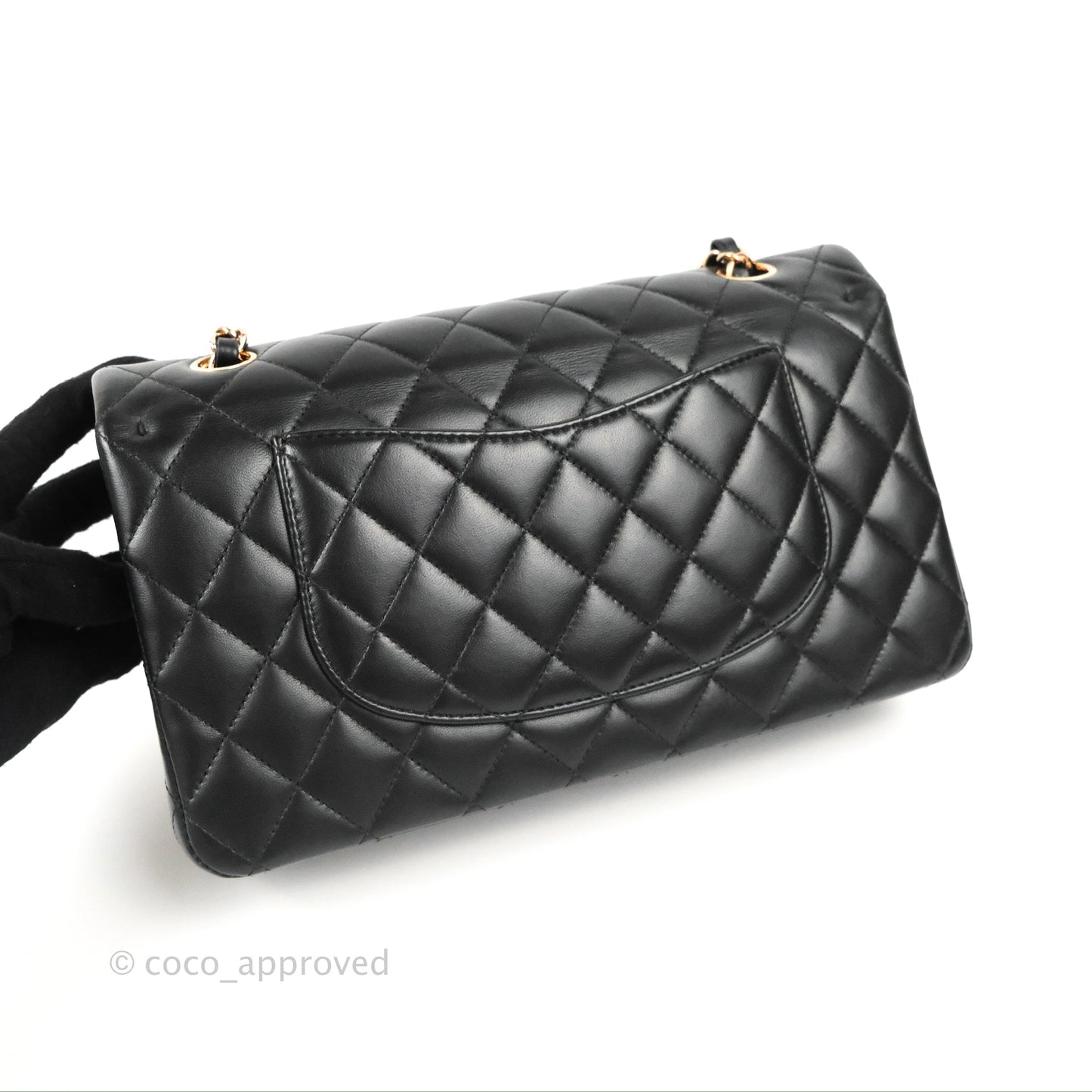 Chanel Classic M/L Medium Flap Black Lambskin Rose Pink-Gold Hardware