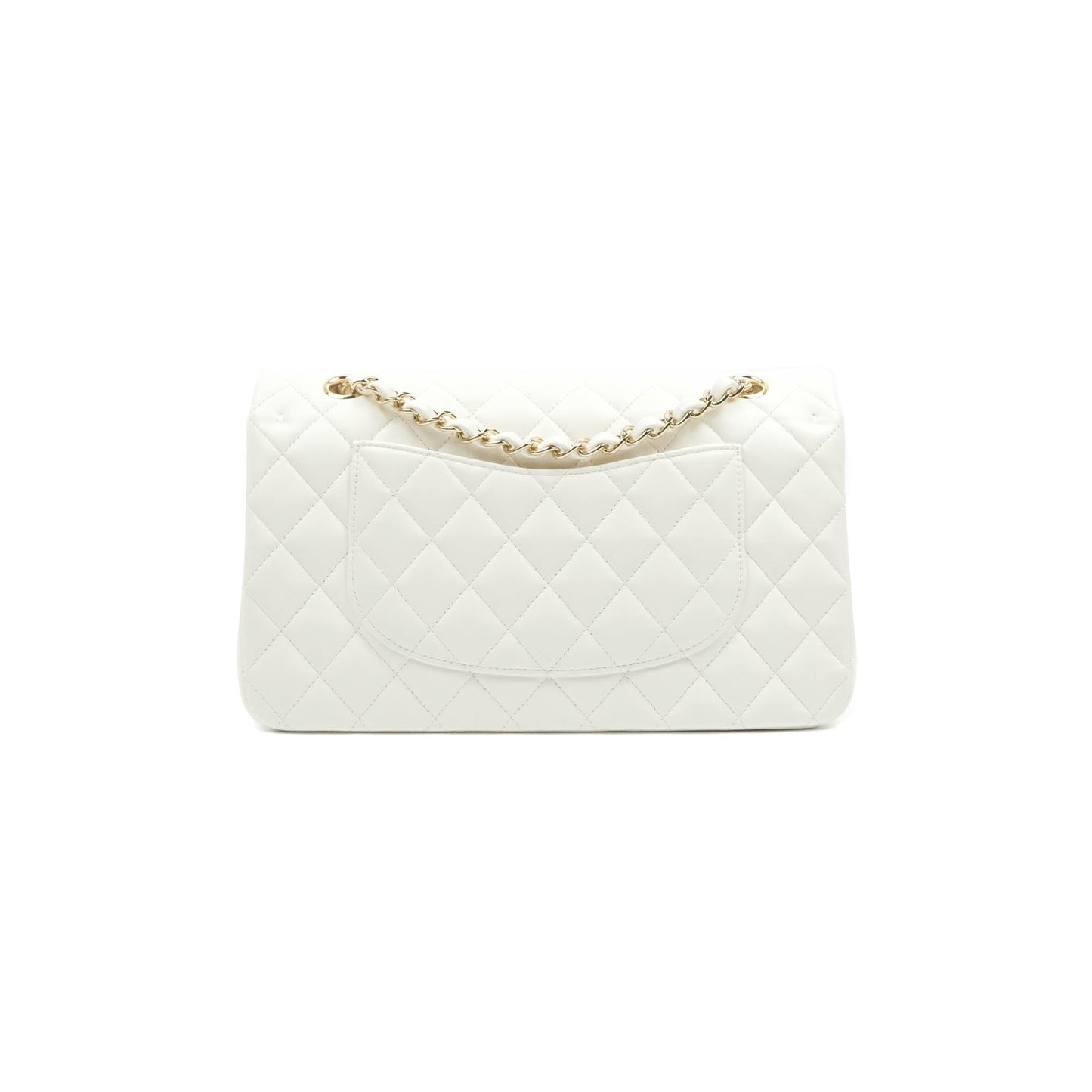 Chanel Quilted M/L Medium Double Flap White Lambskin Gold Hardware 21S