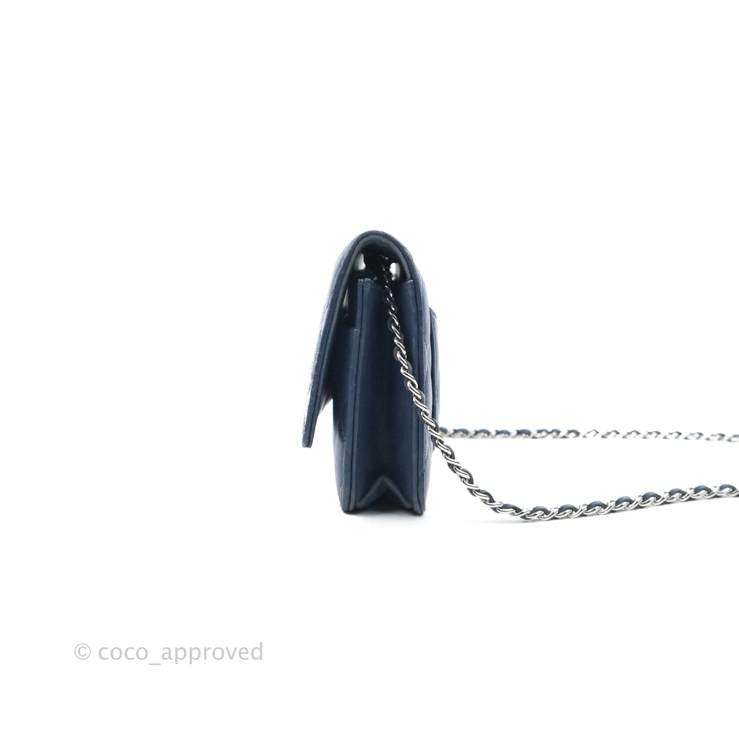 Chanel Quilted Classic Wallet on Chain WOC Navy Lambskin Silver Hardware