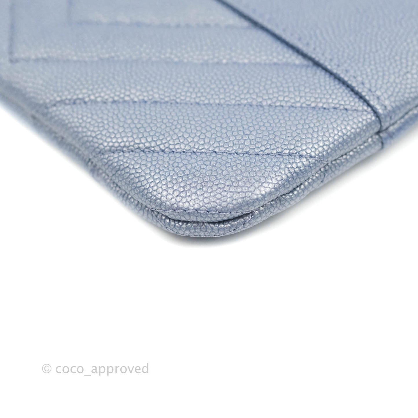 Chanel Mini Chevron Mademoiselle O Case Iridescent Blue Caviar Silver Hardware