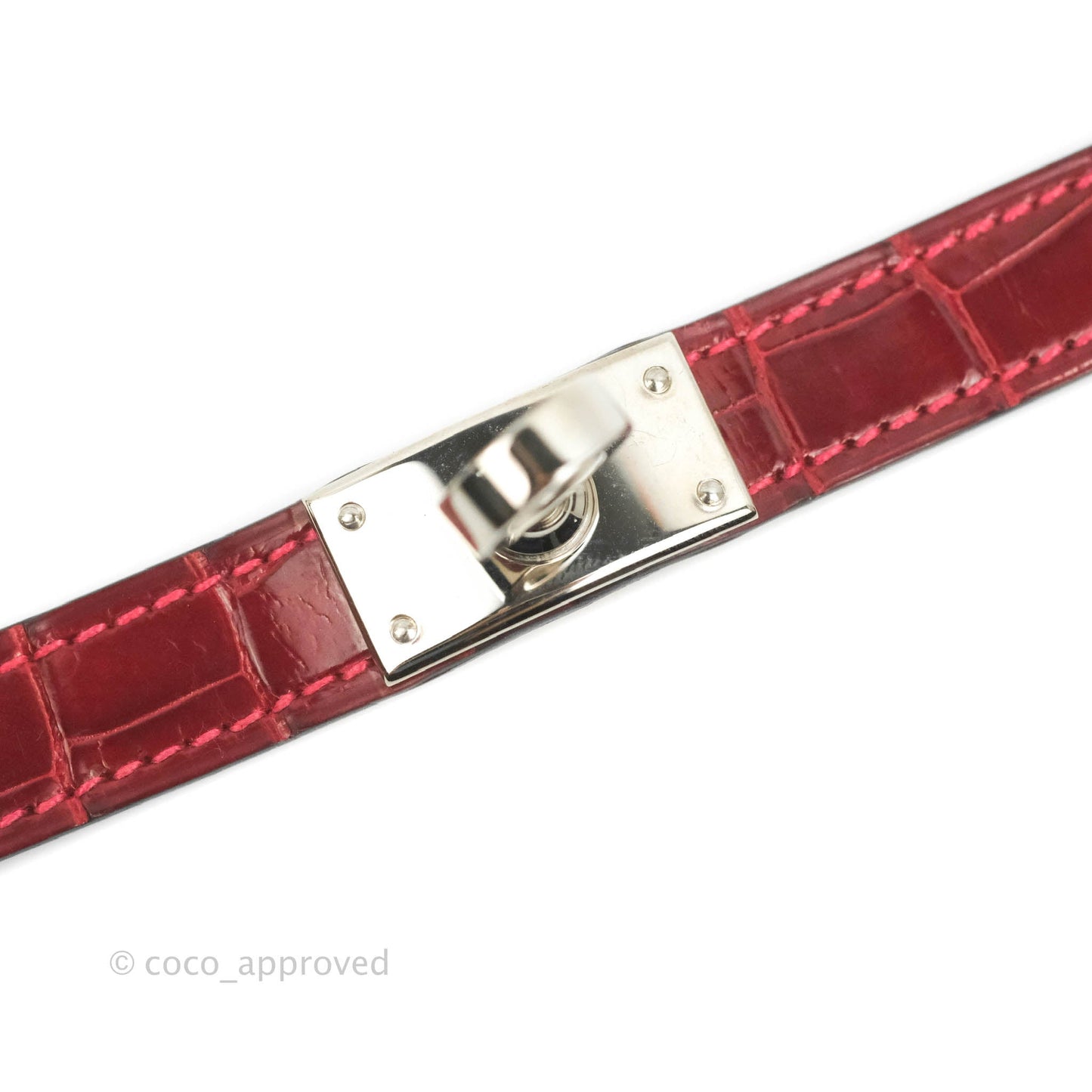 Hermès Double Tour Kelly Bracelet Rouge Alligator Leather Palladium Hardware