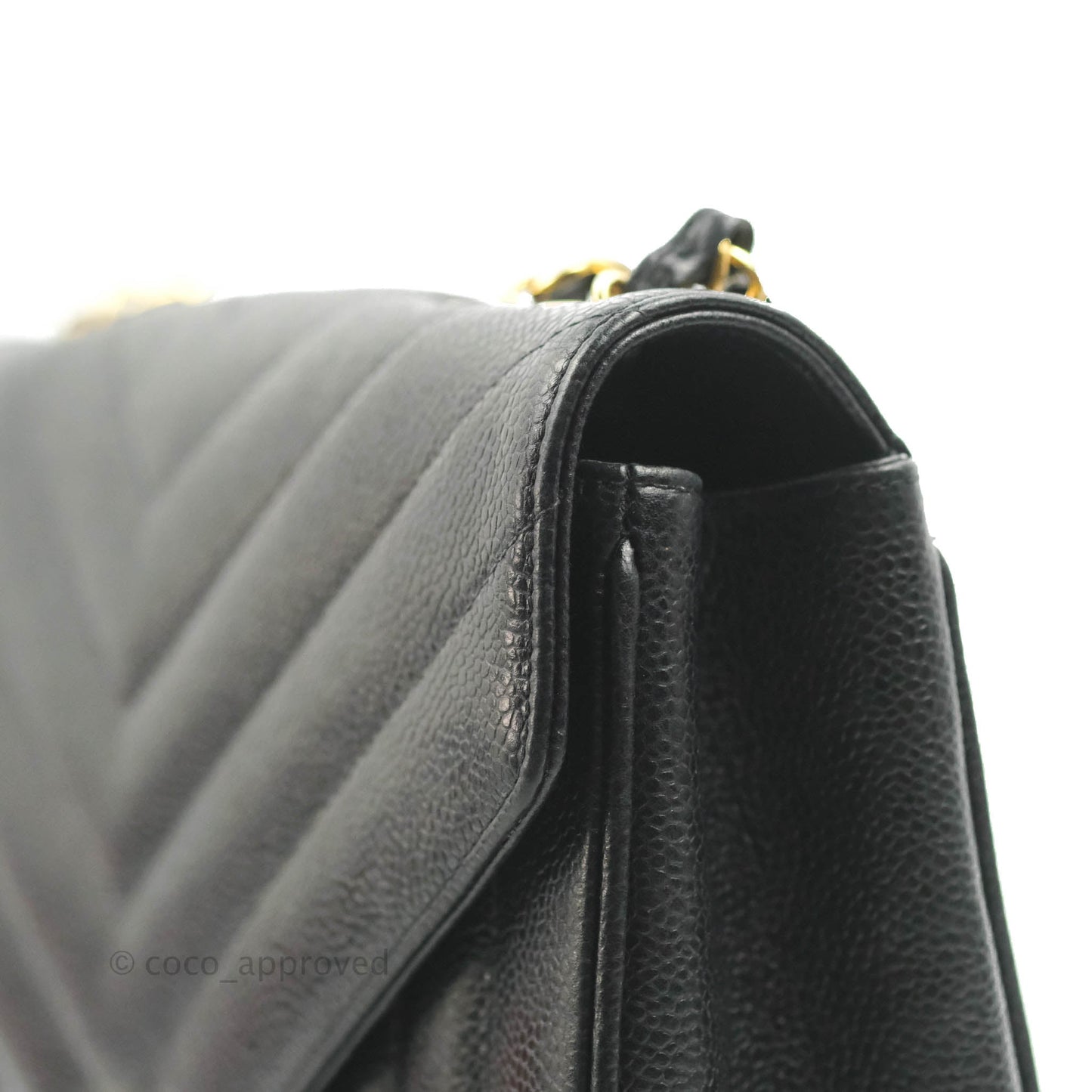Chanel Vintage Chevron Envelope Flap Bag Black Caviar 24K Gold Hardware
