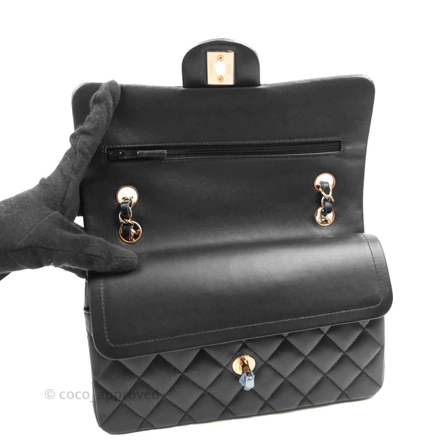 Chanel Classic Small S/M Flap Black Lambskin Rose Pink-Gold Hardware