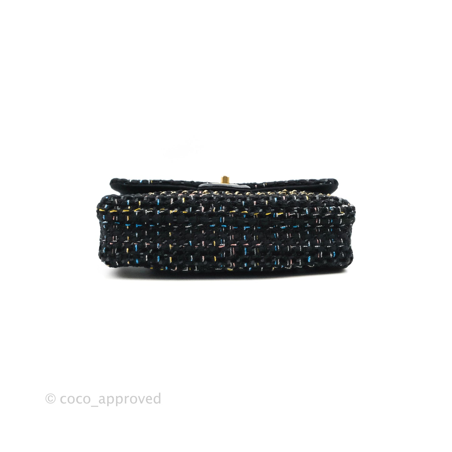 Chanel Medium Single Flap Black Tweed Chain Braid Aged Gold Hardware