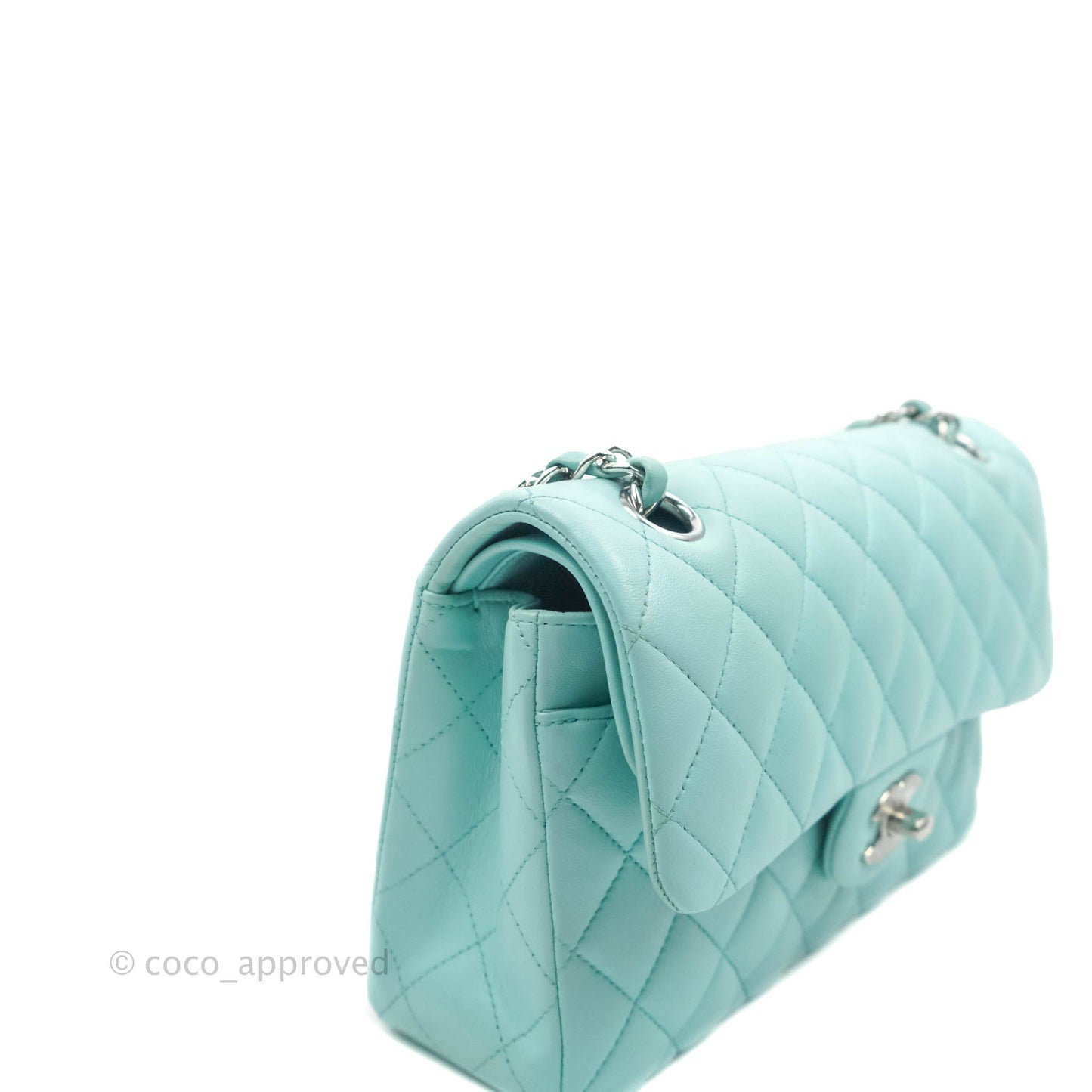 Chanel Small Classic Quilted Flap Tiffany Blue Lambskin Silver Hardware