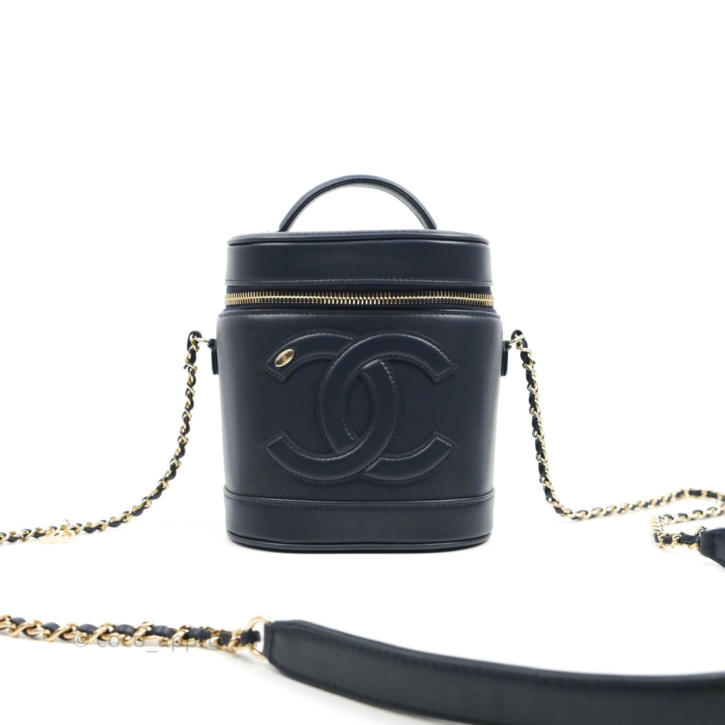 Chanel CC Mania Vanity Case Navy Lambskin Gold Hardware