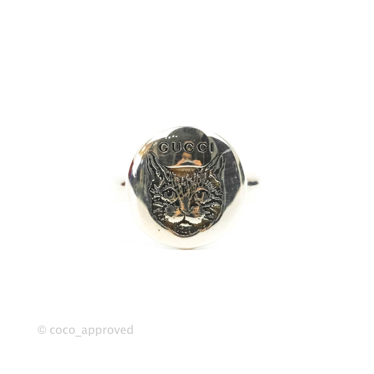 Gucci Blind For Love Mystic Cat Engraved Ring Sterling Silver Size 10