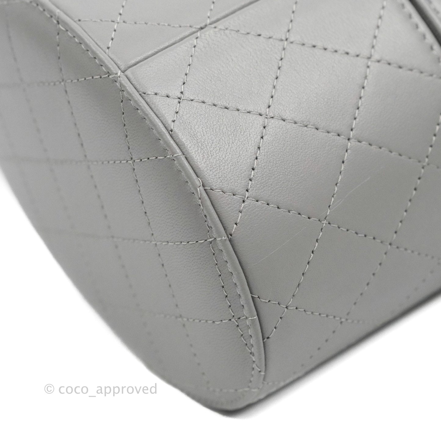 Chanel Quilted Round Vanity Clutch With Chain Grey Lambskin Gold Hardware