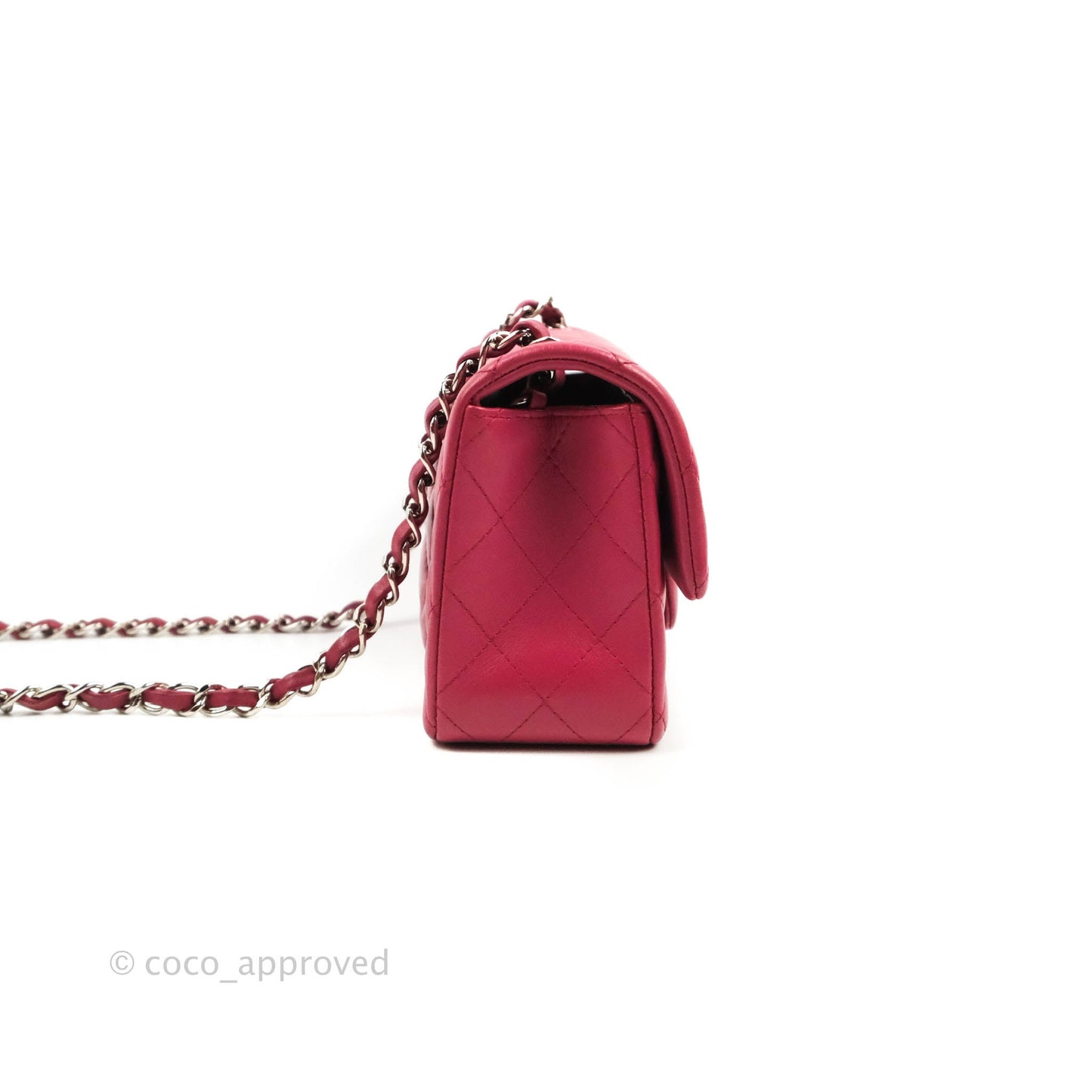 Chanel Quilted Mini Rectangular Flap Raspberry Pink Lambskin Silver Hardware