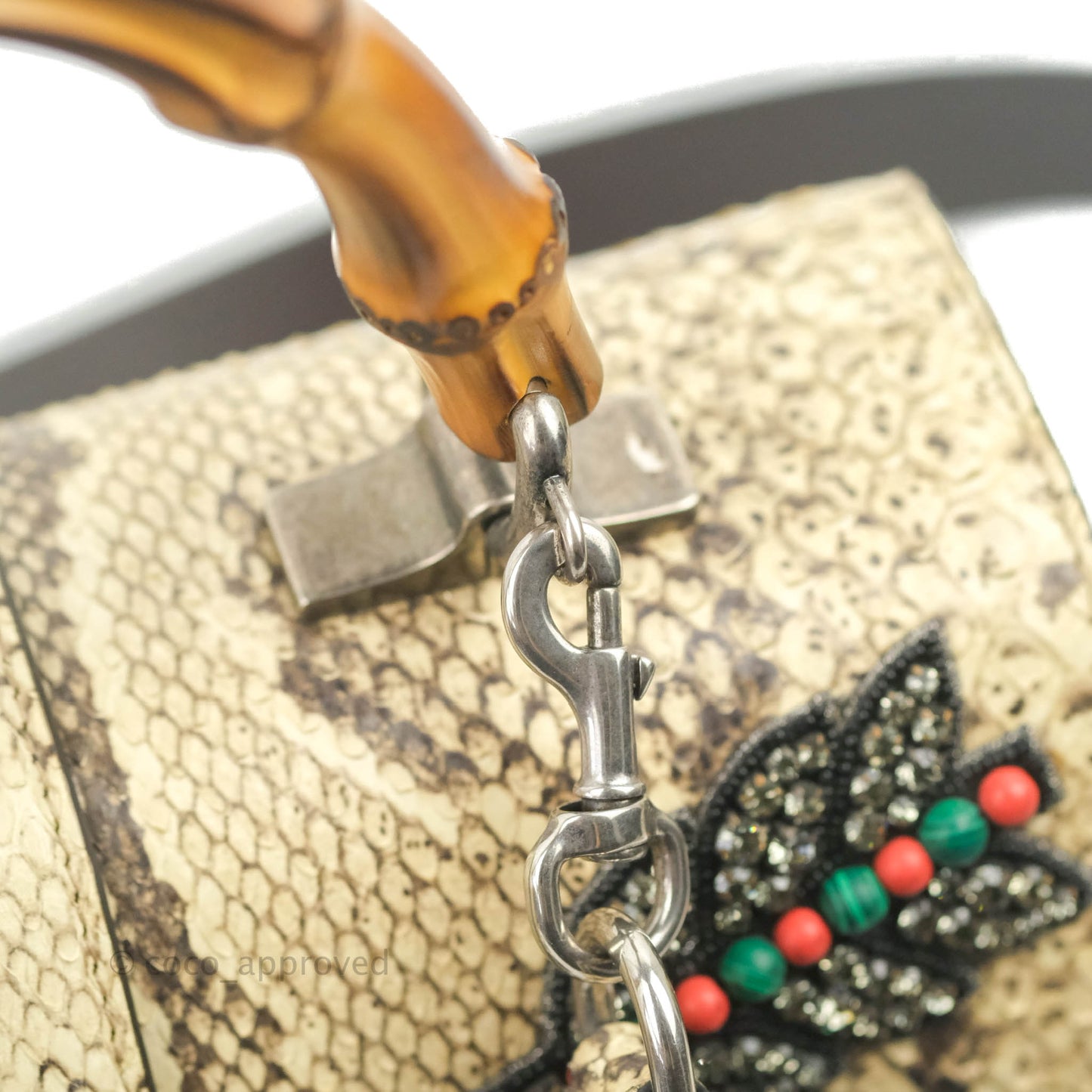Gucci Dionysus Bamboo Top Handle Bag Embroidered Python Medium