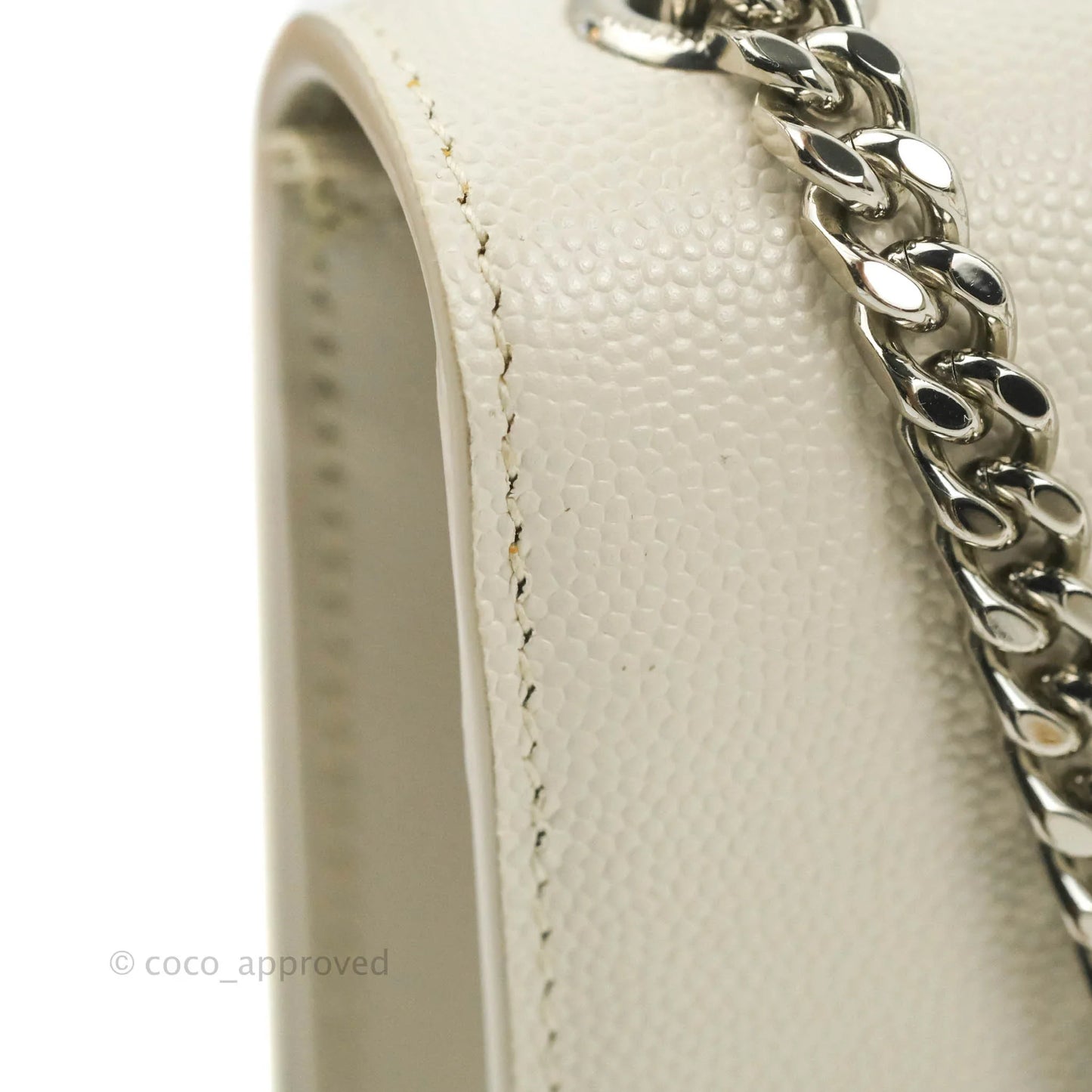 Saint Laurent Small Classic Monogram Kate Tassel Satchel White Grained Calfskin