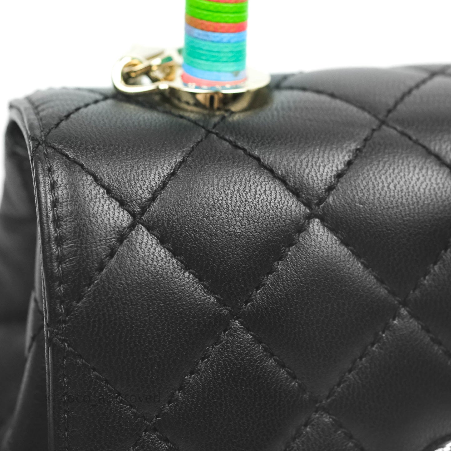 Chanel Quilted Mini Rainbow Coco Handle Bag Lambskin Black Gold Hardware