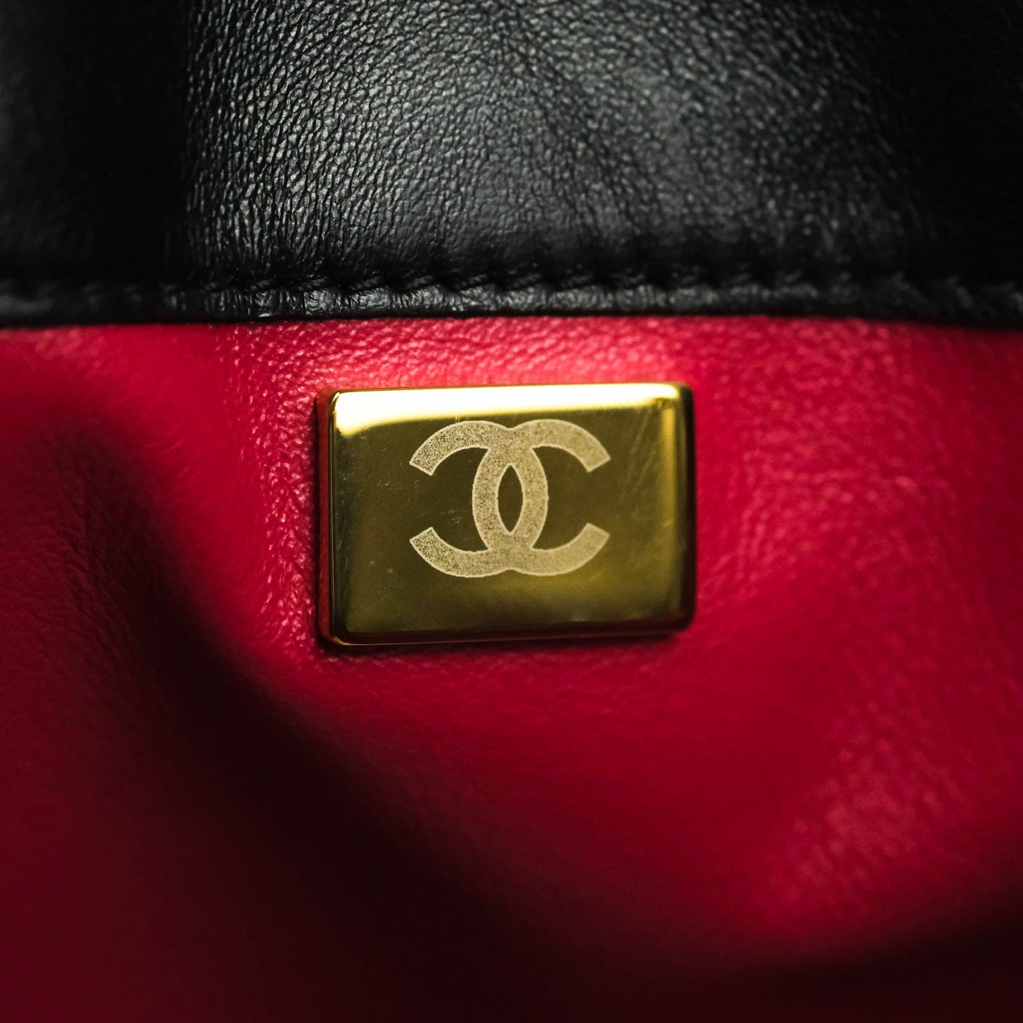 Chanel Enamel CC Bucket Bag Black Lambskin Gold Hardware 22S