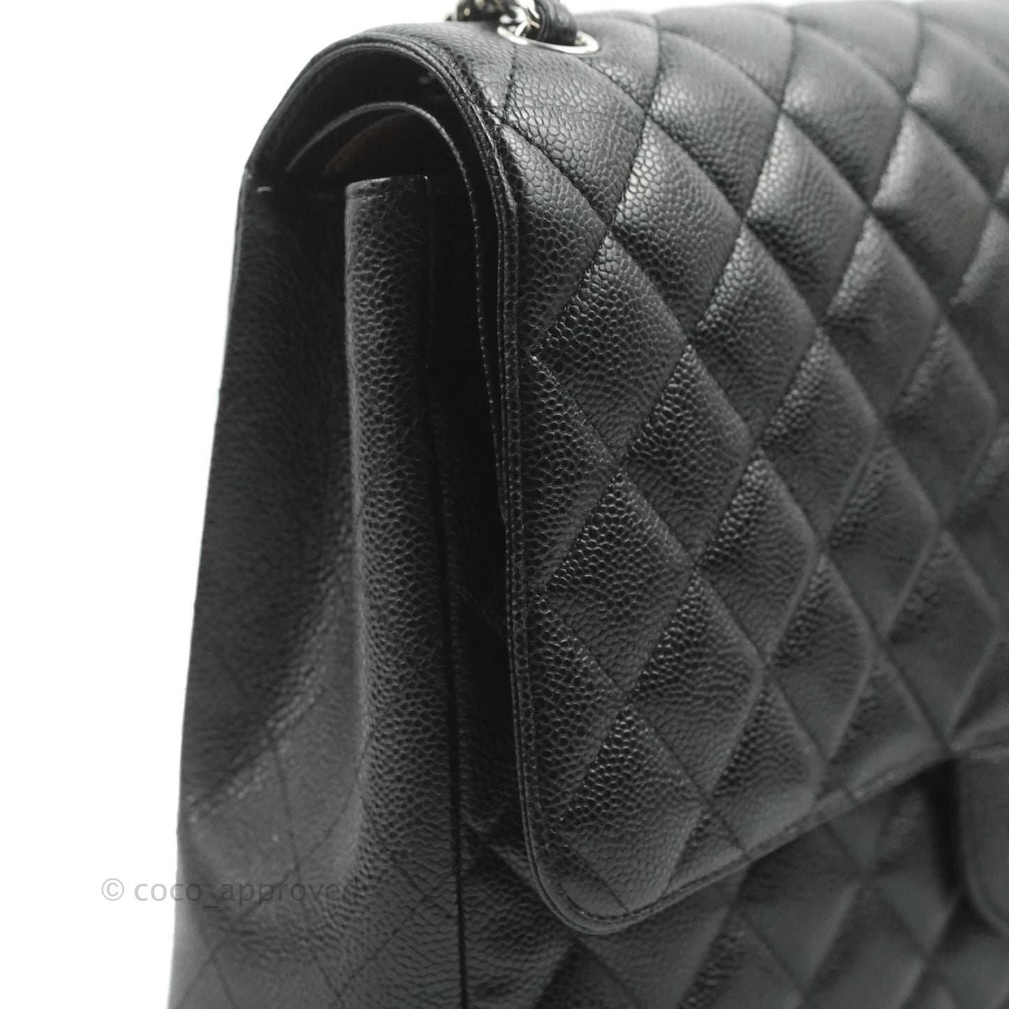 Chanel Quilted Maxi Double Flap Black Caviar Silver Hardware