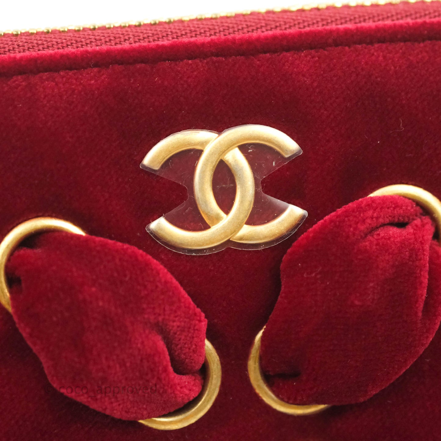 Chanel Red Velvet Pouch Gold Hardware